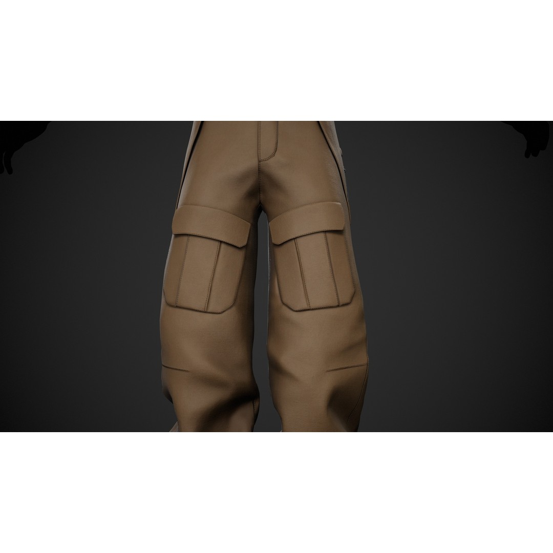 Brown Snowboard Pants 3D Model – Low Poly PBR Game Asset, FBX, OBJ - View 12