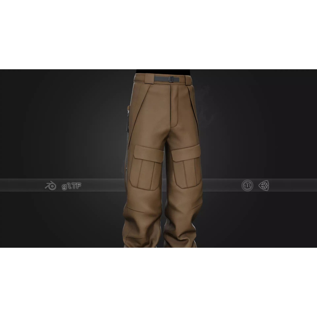 Brown Snowboard Pants 3D Model – Low Poly PBR Game Asset, FBX, OBJ - View 2
