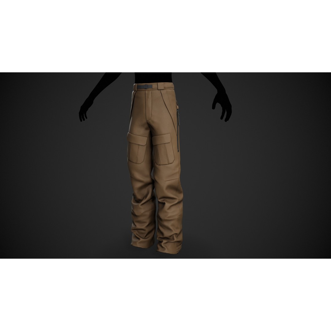 Brown Snowboard Pants 3D Model – Low Poly PBR Game Asset, FBX, OBJ - View 3