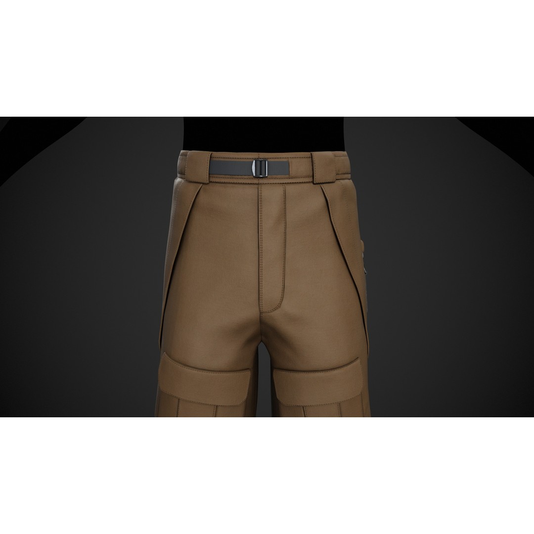 Brown Snowboard Pants 3D Model – Low Poly PBR Game Asset, FBX, OBJ - View 4