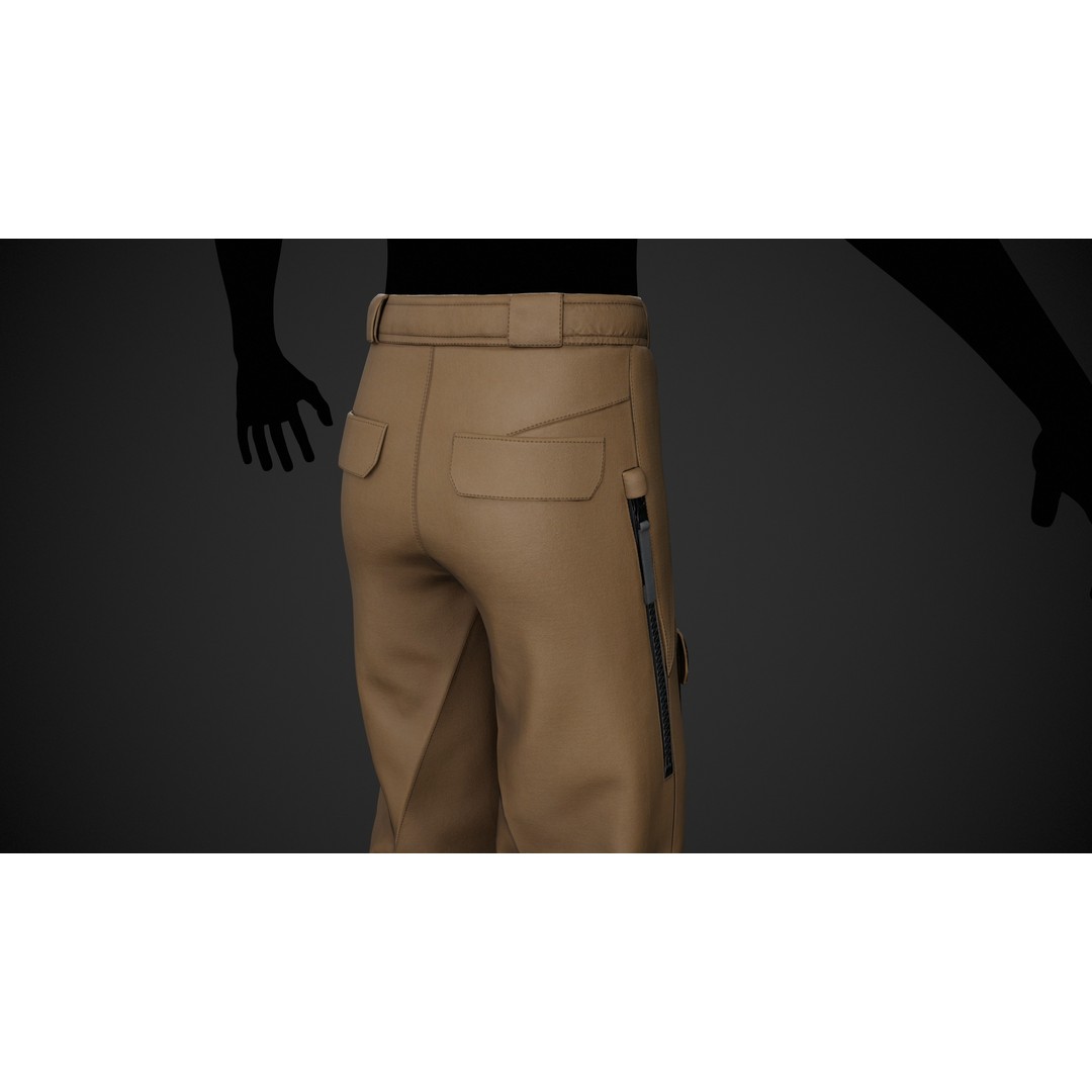 Brown Snowboard Pants 3D Model – Low Poly PBR Game Asset, FBX, OBJ - View 6