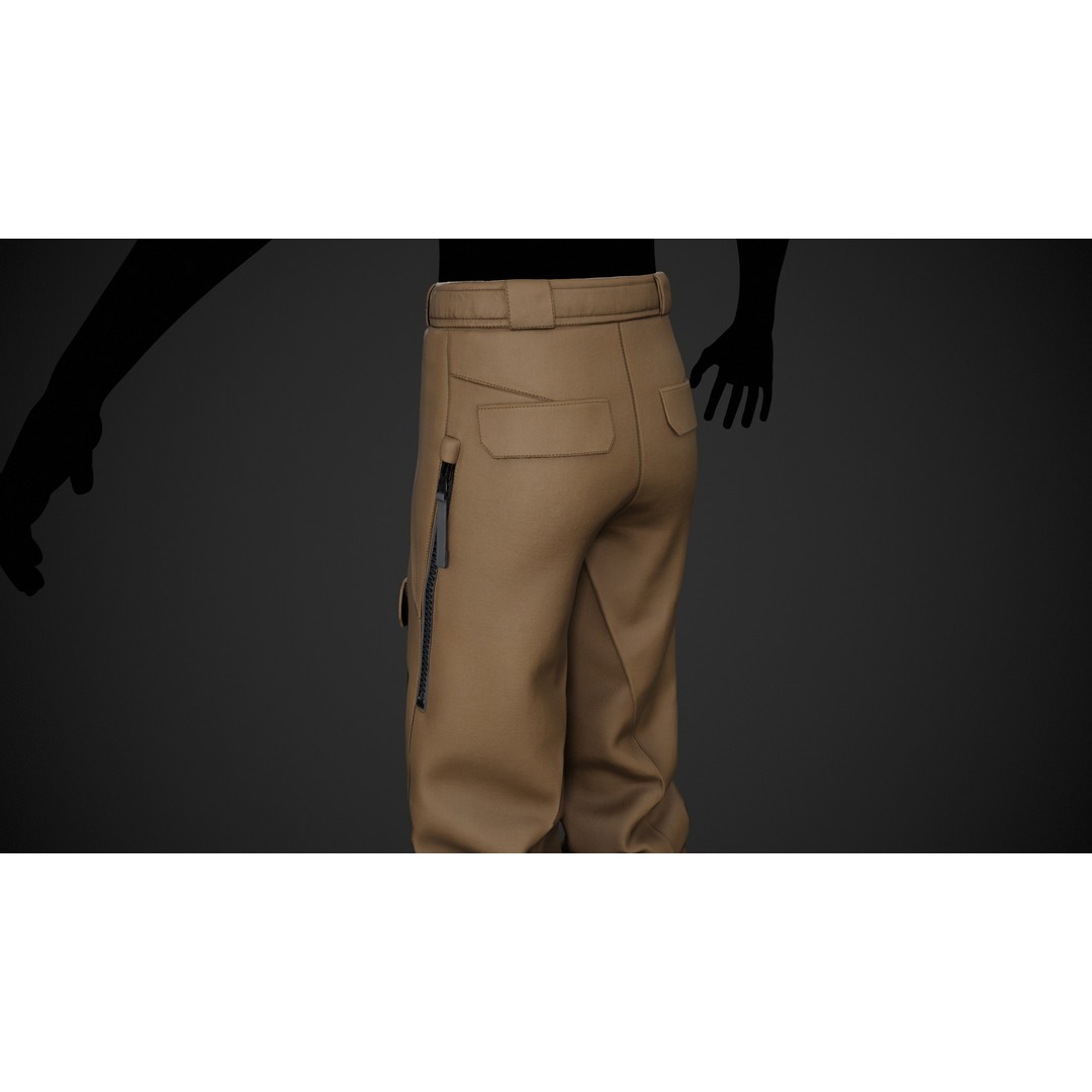 Brown Snowboard Pants 3D Model – Low Poly PBR Game Asset, FBX, OBJ - View 7