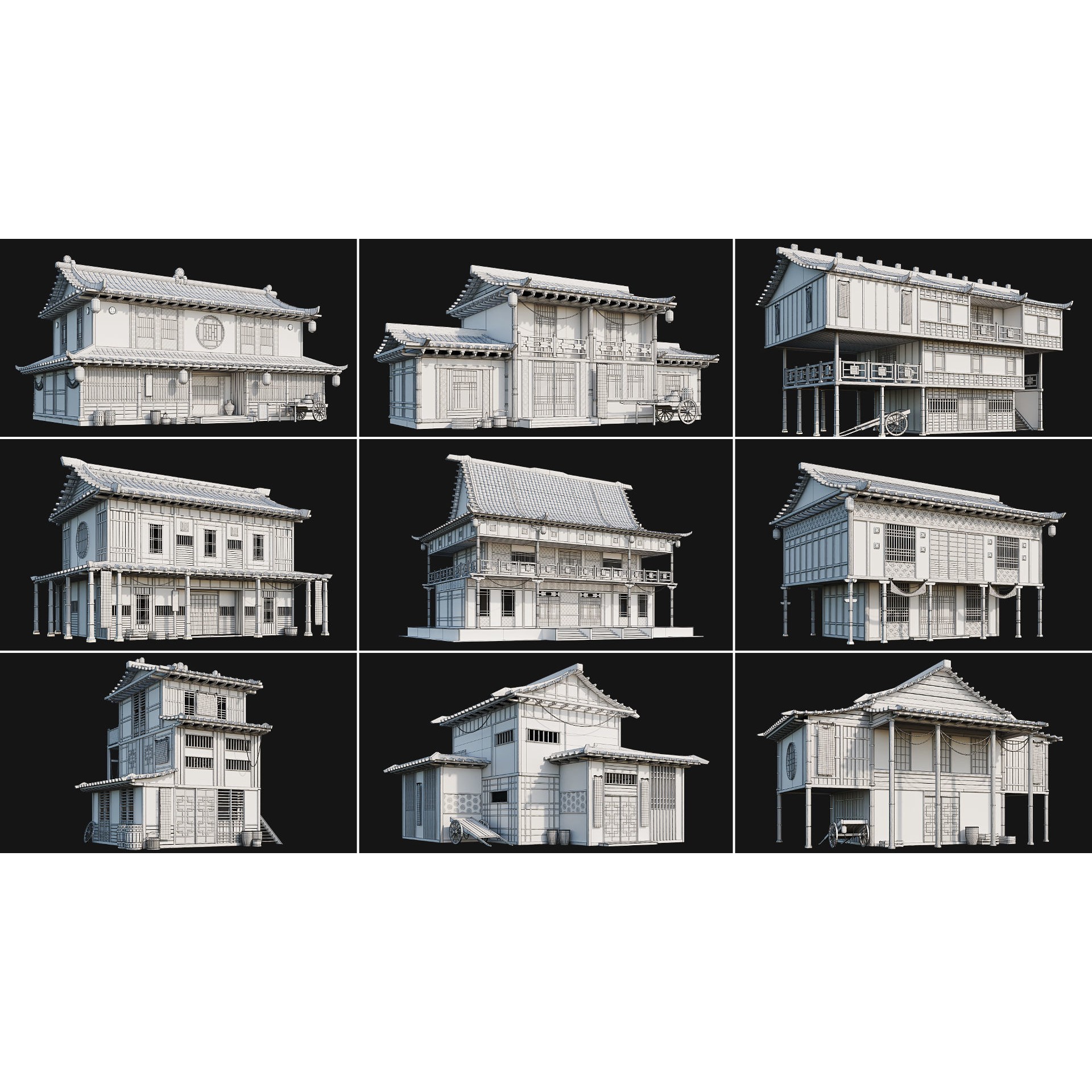 50 Japan Buildings - Low-Poly Game-Ready 3D Model - View 10