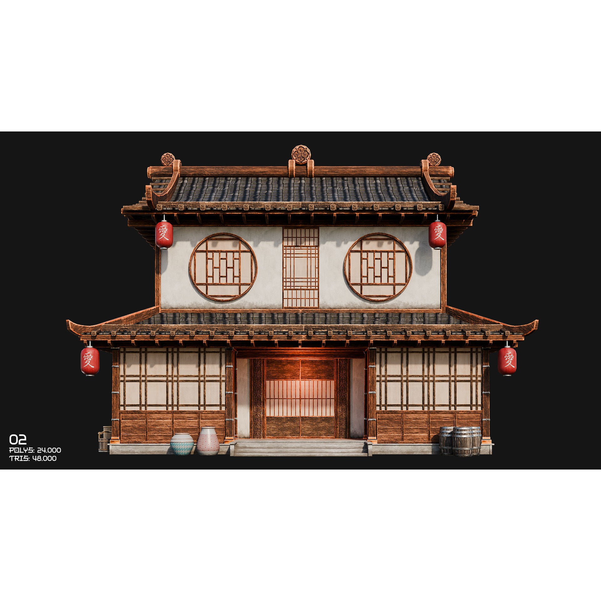50 Japan Buildings - Low-Poly Game-Ready 3D Model - View 13