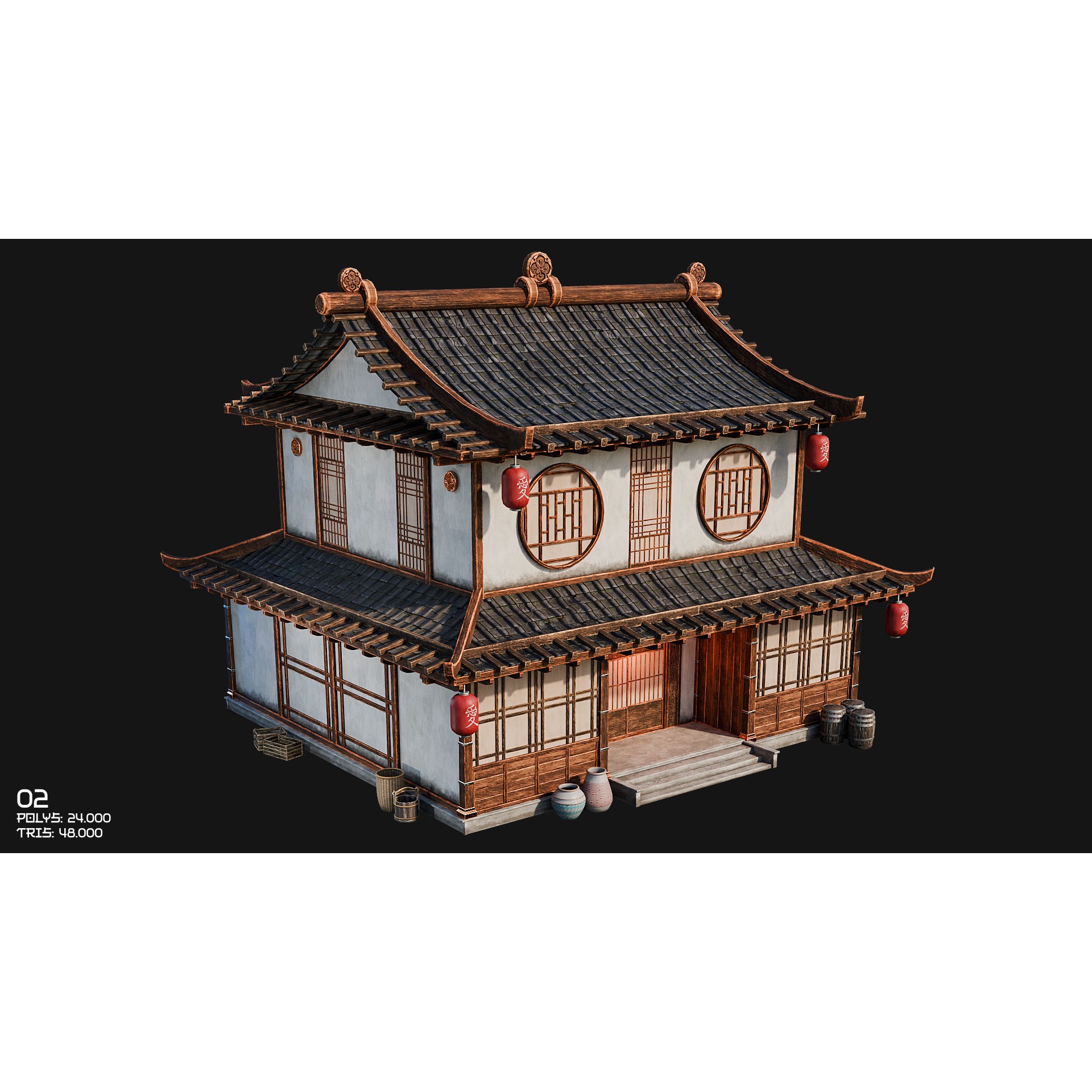 50 Japan Buildings - Low-Poly Game-Ready 3D Model - View 14