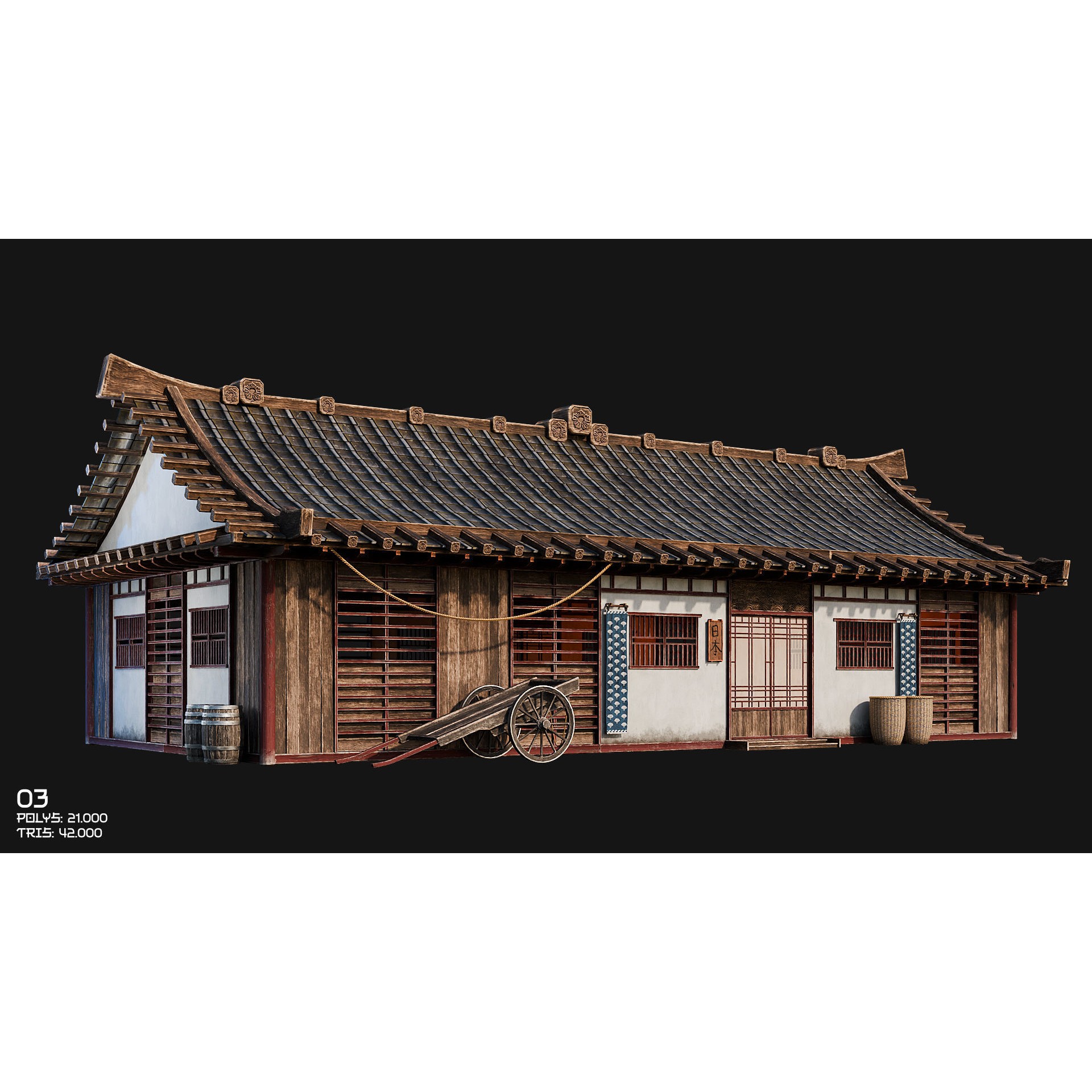 50 Japan Buildings - Low-Poly Game-Ready 3D Model - View 15