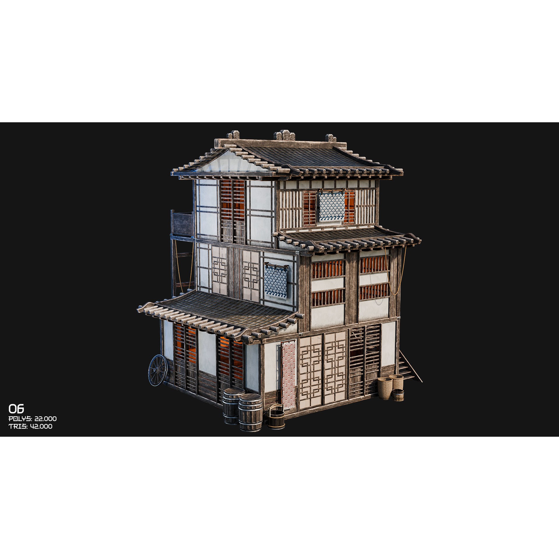 50 Japan Buildings - Low-Poly Game-Ready 3D Model - View 21