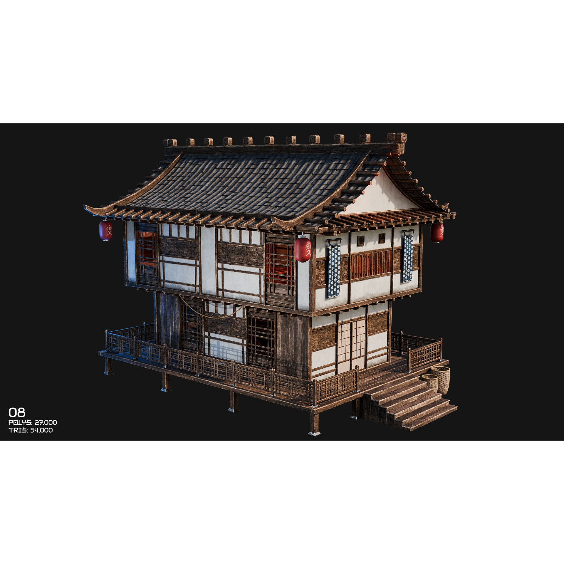50 Japan Buildings - Low-Poly Game-Ready 3D Model - View 23