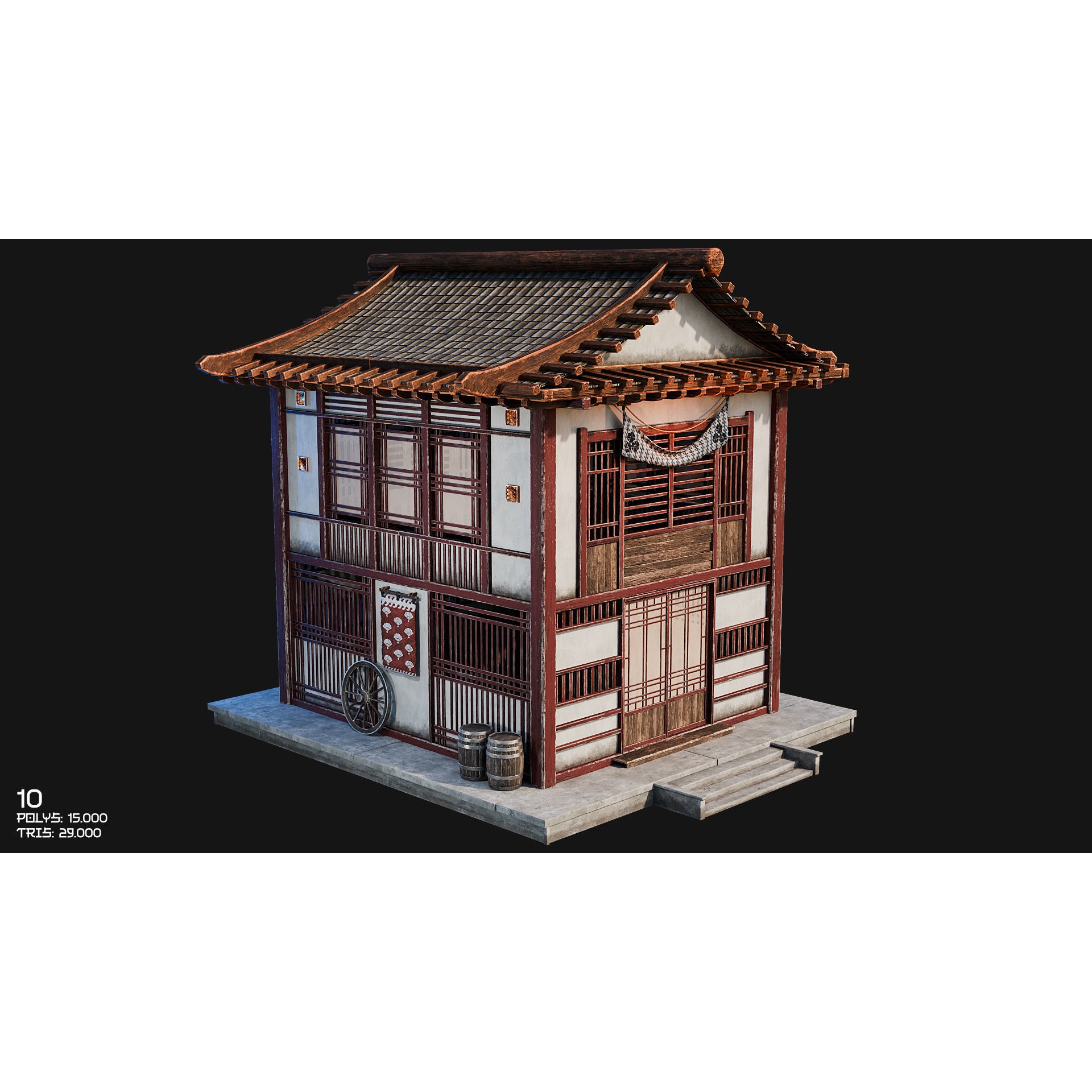 50 Japan Buildings - Low-Poly Game-Ready 3D Model - View 25