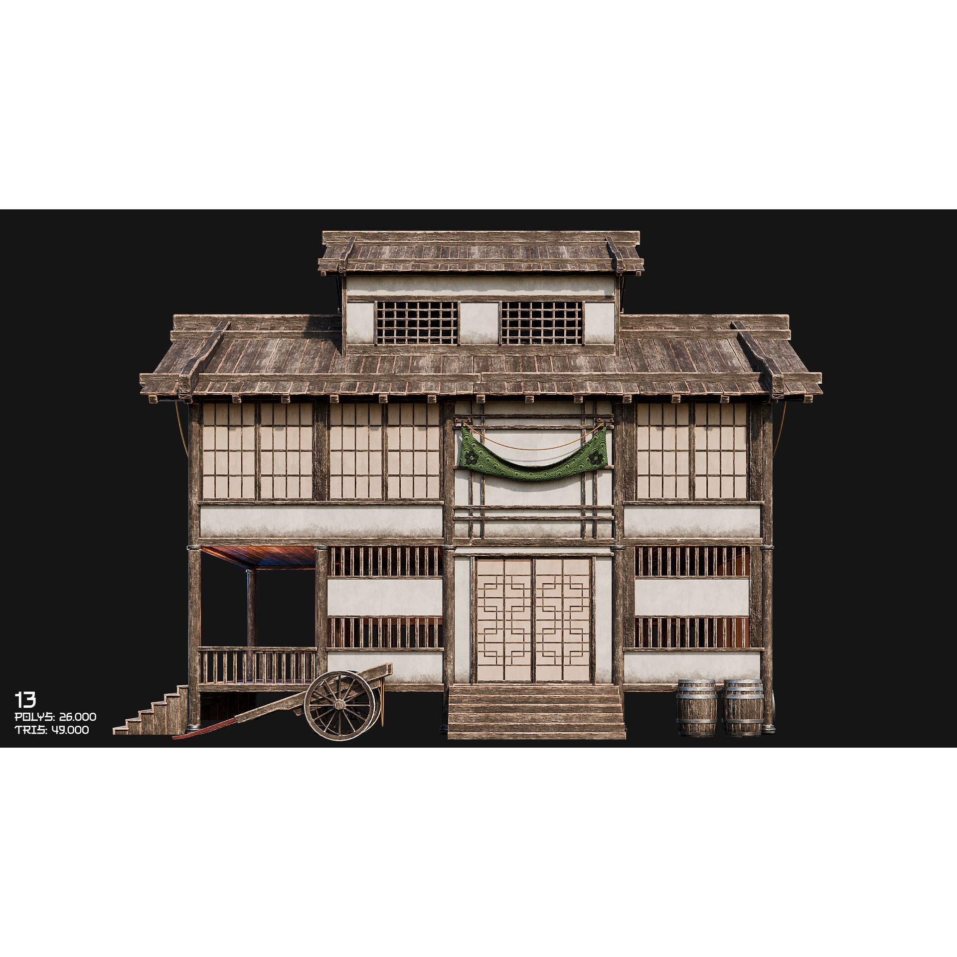 50 Japan Buildings - Low-Poly Game-Ready 3D Model - View 28