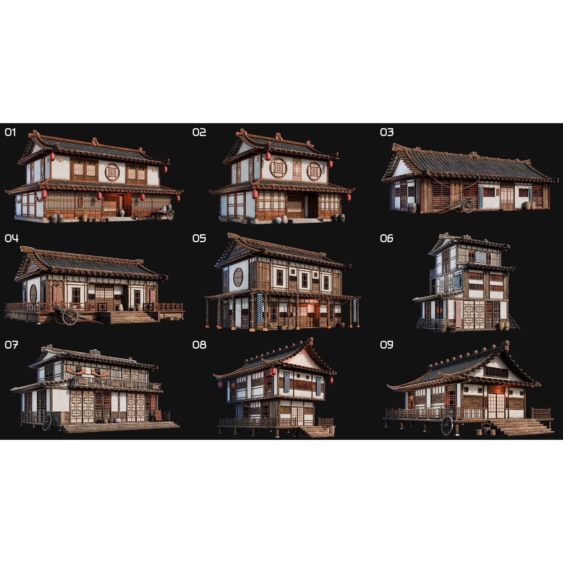 50 Japan Buildings - Low-Poly Game-Ready 3D Model - View 3