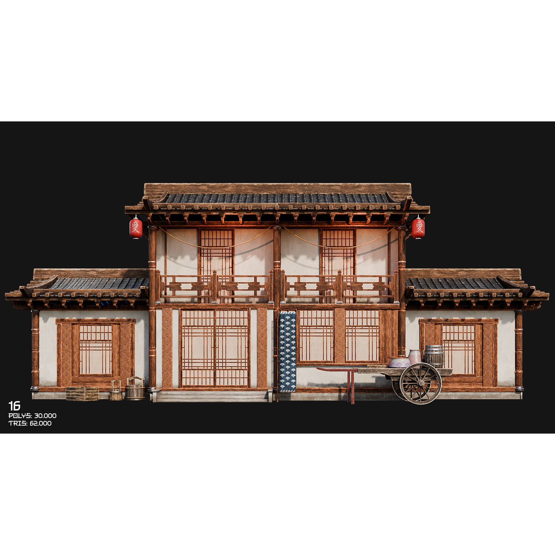 50 Japan Buildings - Low-Poly Game-Ready 3D Model - View 33