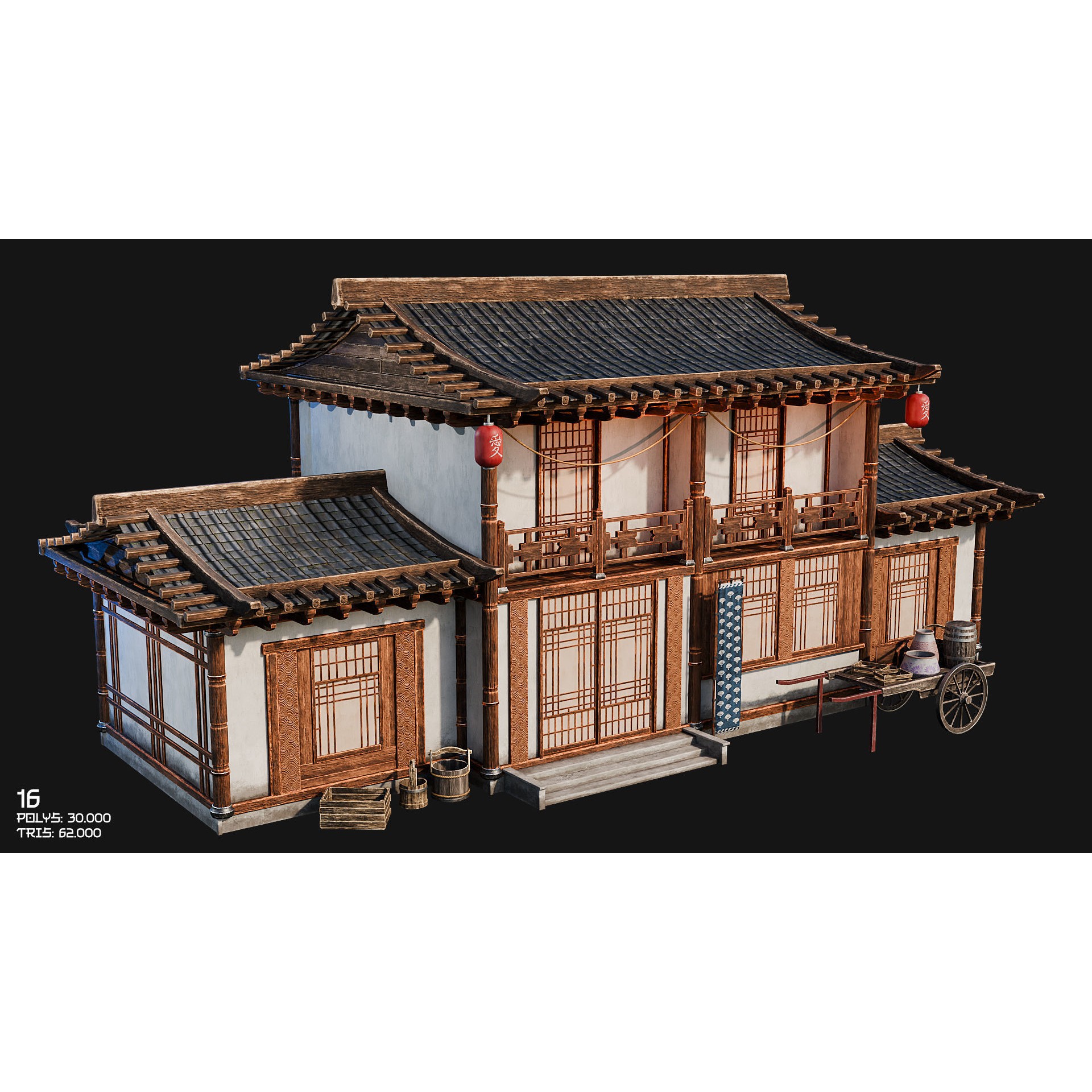 50 Japan Buildings - Low-Poly Game-Ready 3D Model - View 34