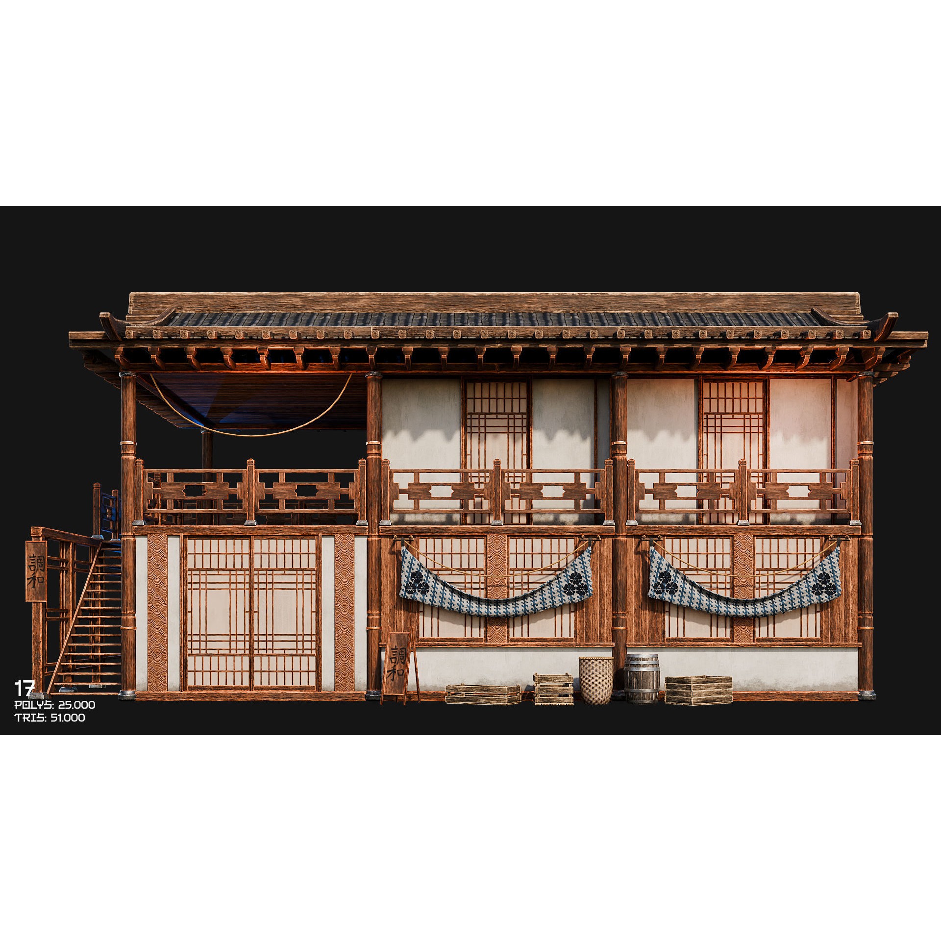 50 Japan Buildings - Low-Poly Game-Ready 3D Model - View 35