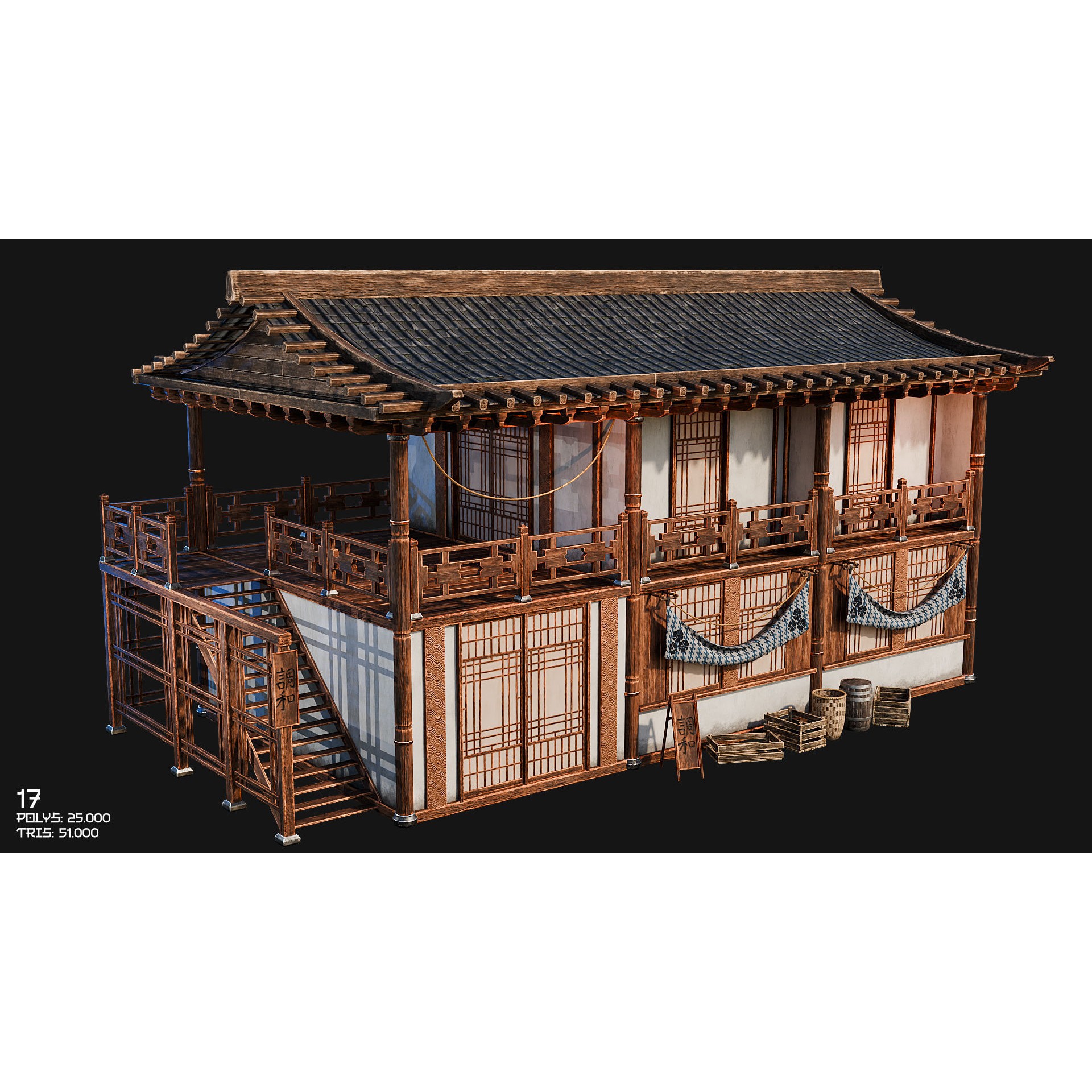 50 Japan Buildings - Low-Poly Game-Ready 3D Model - View 36
