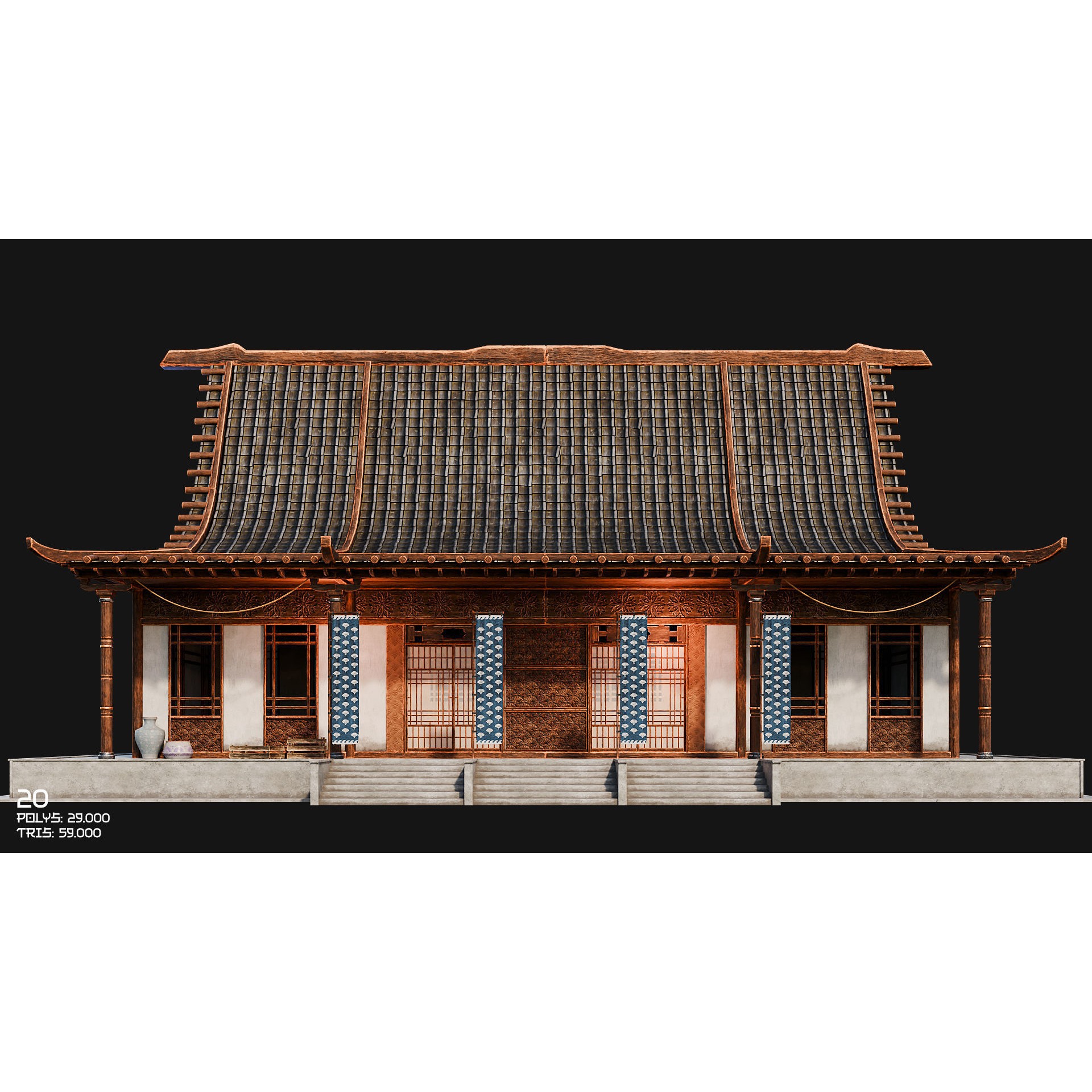 50 Japan Buildings - Low-Poly Game-Ready 3D Model - View 38