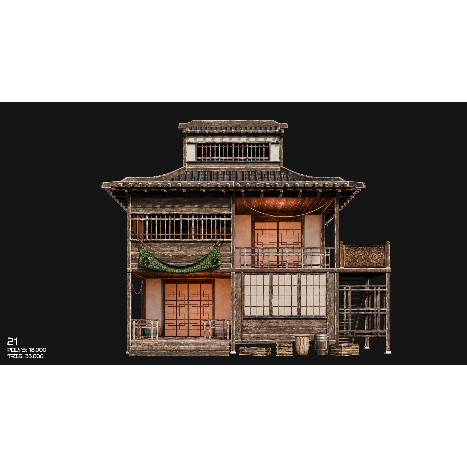 50 Japan Buildings - Low-Poly Game-Ready 3D Model - View 39
