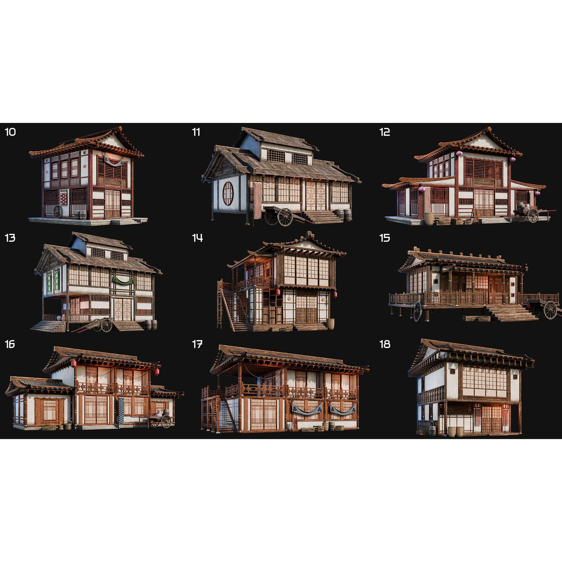 50 Japan Buildings - Low-Poly Game-Ready 3D Model - View 4