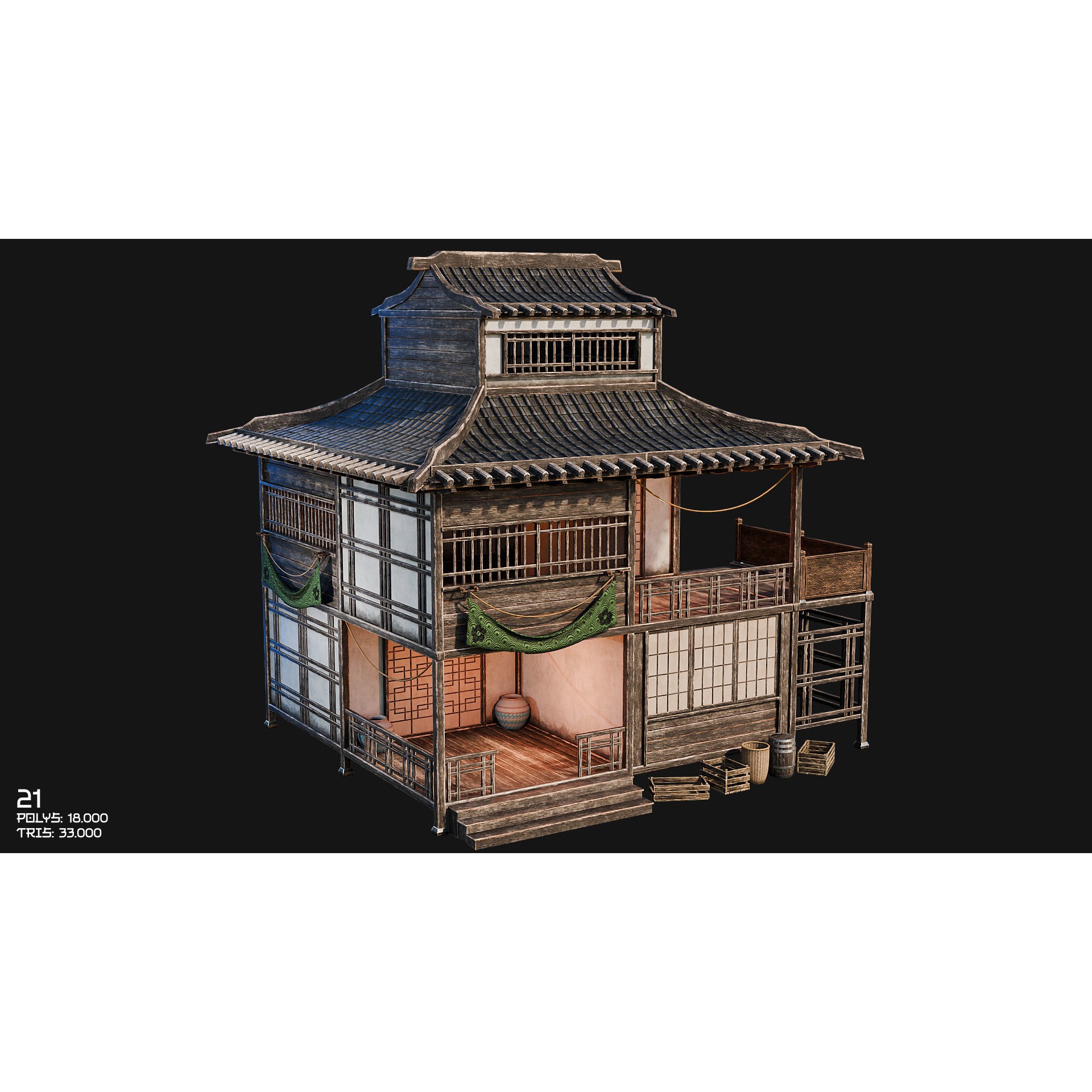 50 Japan Buildings - Low-Poly Game-Ready 3D Model - View 40