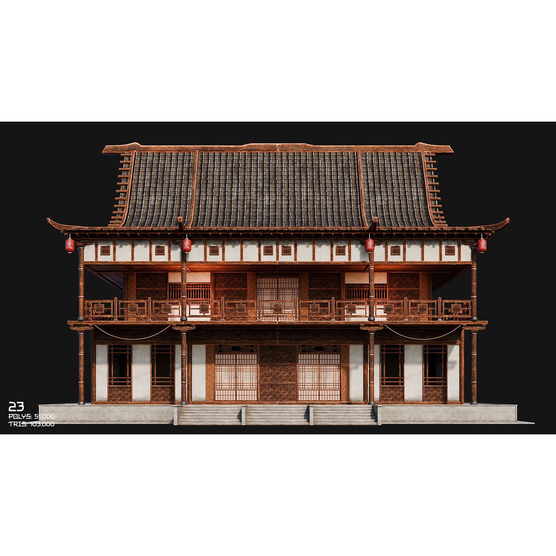 50 Japan Buildings - Low-Poly Game-Ready 3D Model - View 43