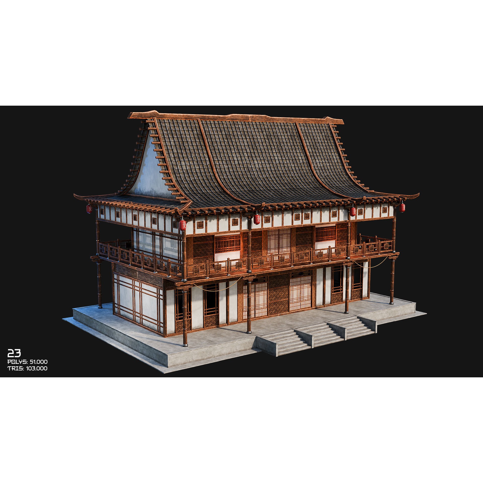50 Japan Buildings - Low-Poly Game-Ready 3D Model - View 44
