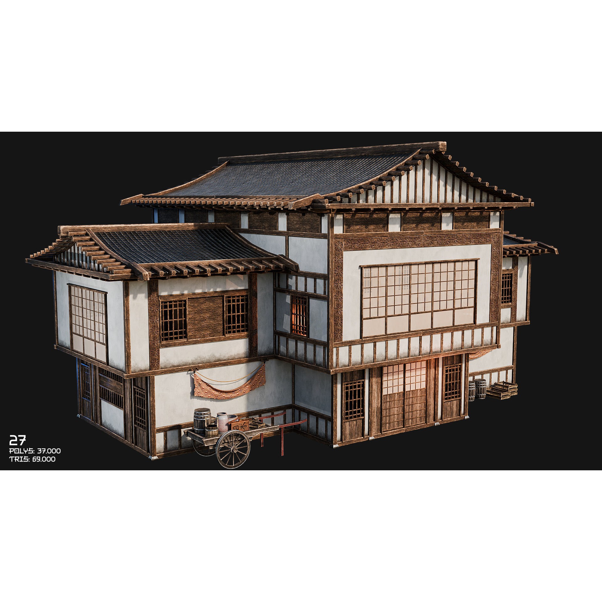 50 Japan Buildings - Low-Poly Game-Ready 3D Model - View 47