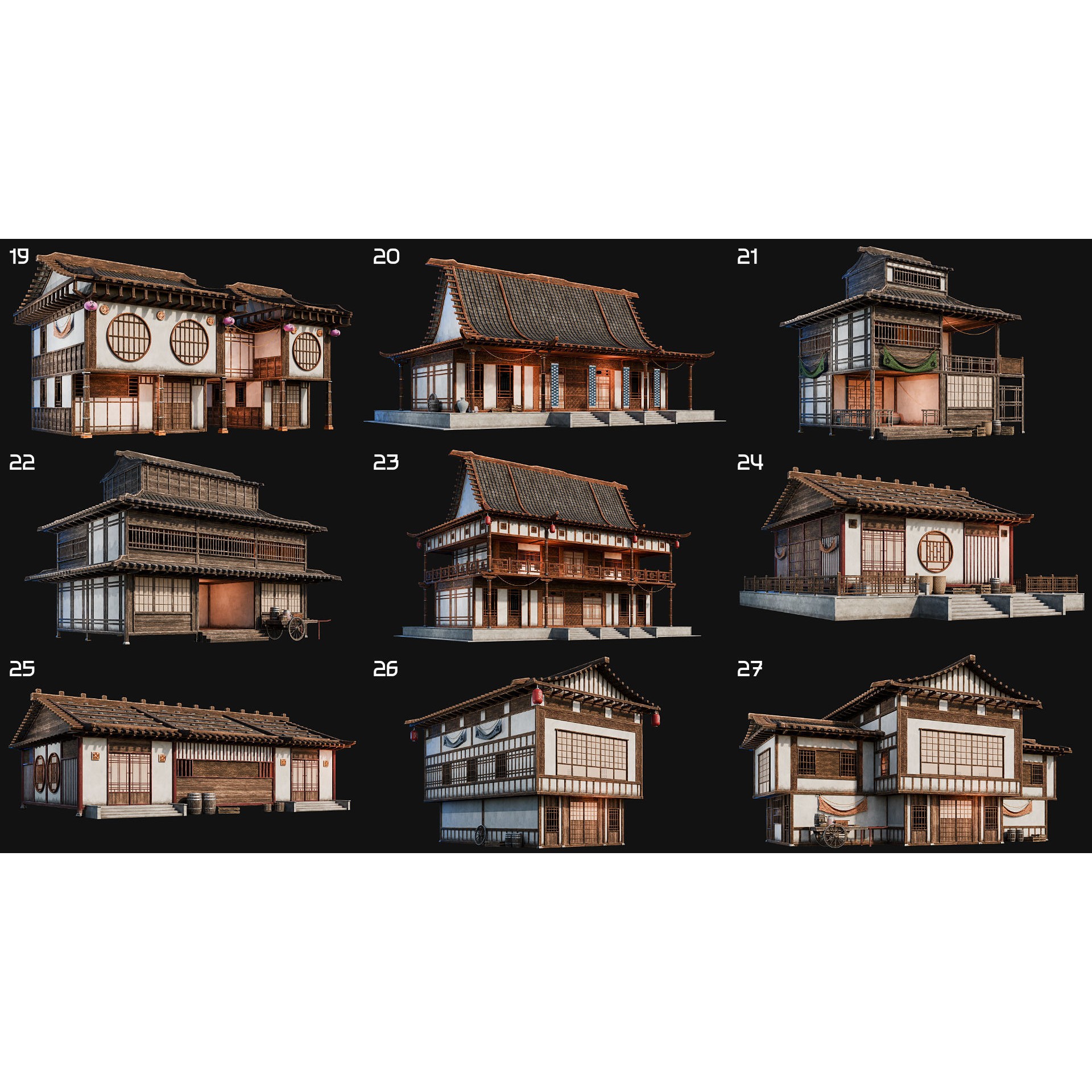 50 Japan Buildings - Low-Poly Game-Ready 3D Model - View 5