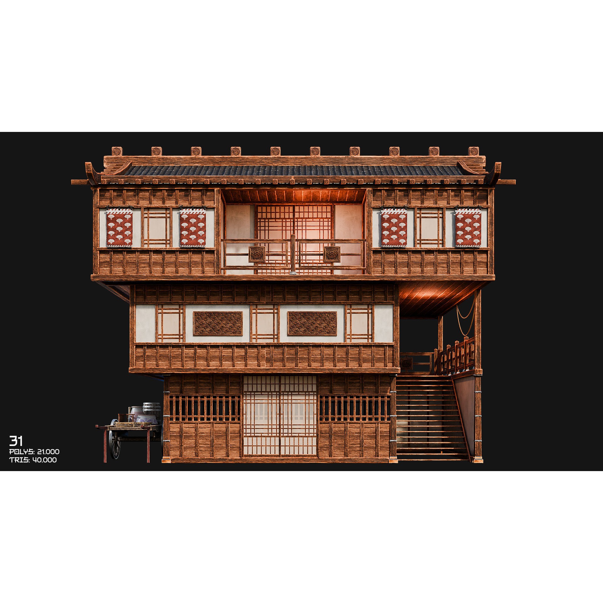 50 Japan Buildings - Low-Poly Game-Ready 3D Model - View 50