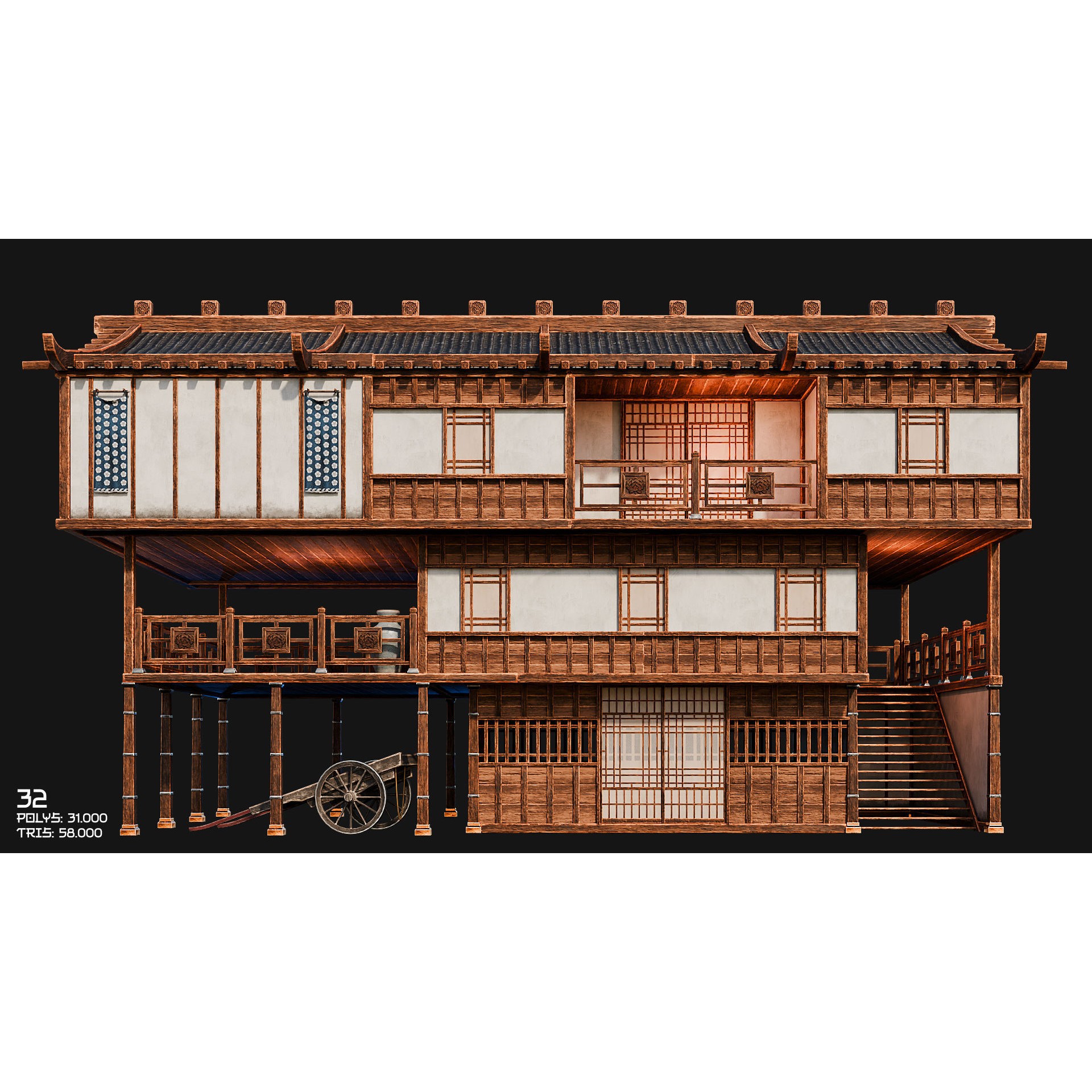 50 Japan Buildings - Low-Poly Game-Ready 3D Model - View 52