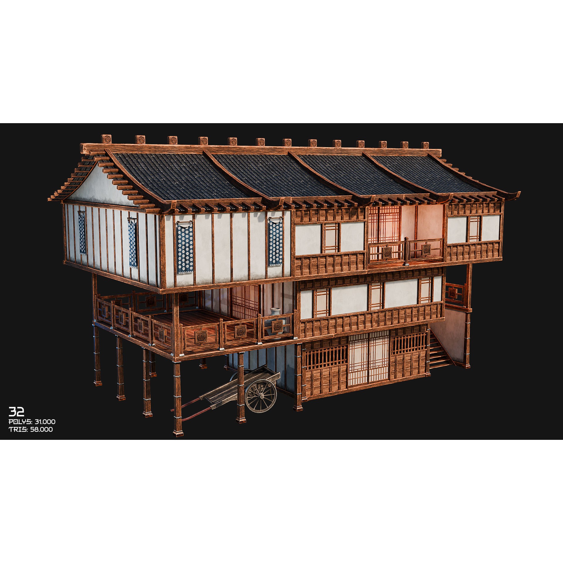 50 Japan Buildings - Low-Poly Game-Ready 3D Model - View 53