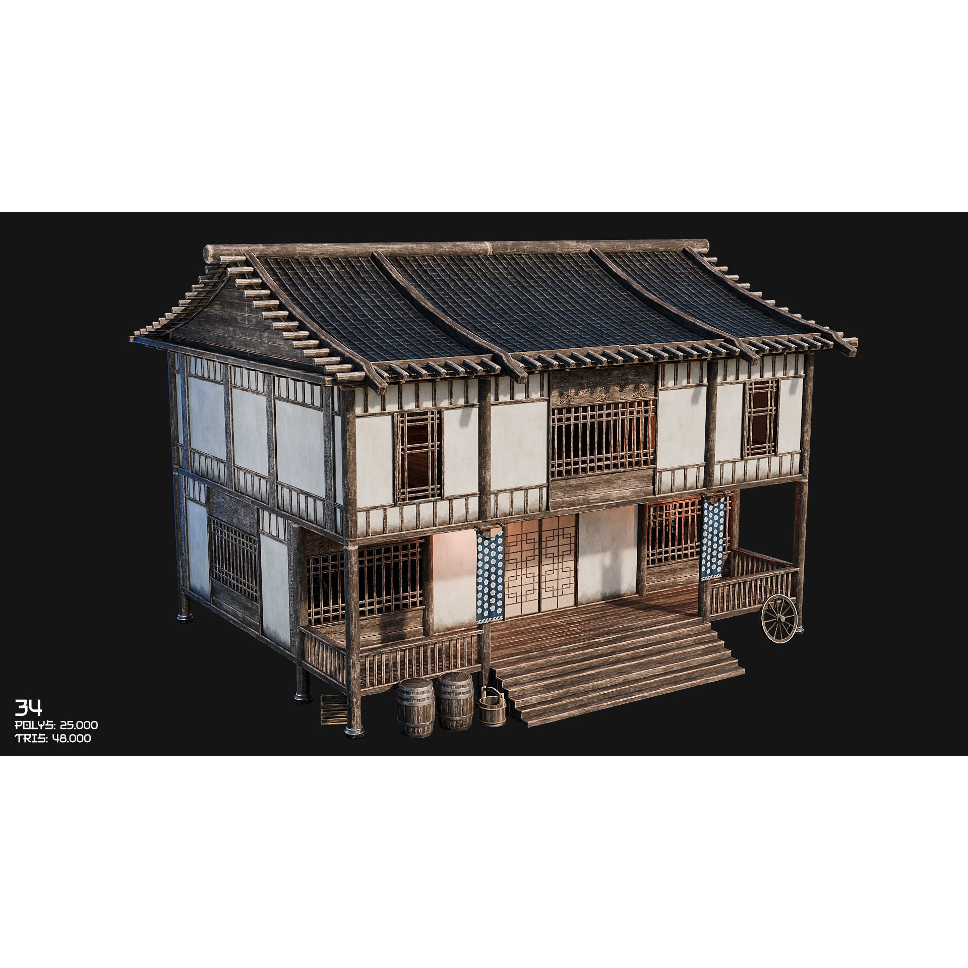 50 Japan Buildings - Low-Poly Game-Ready 3D Model - View 57