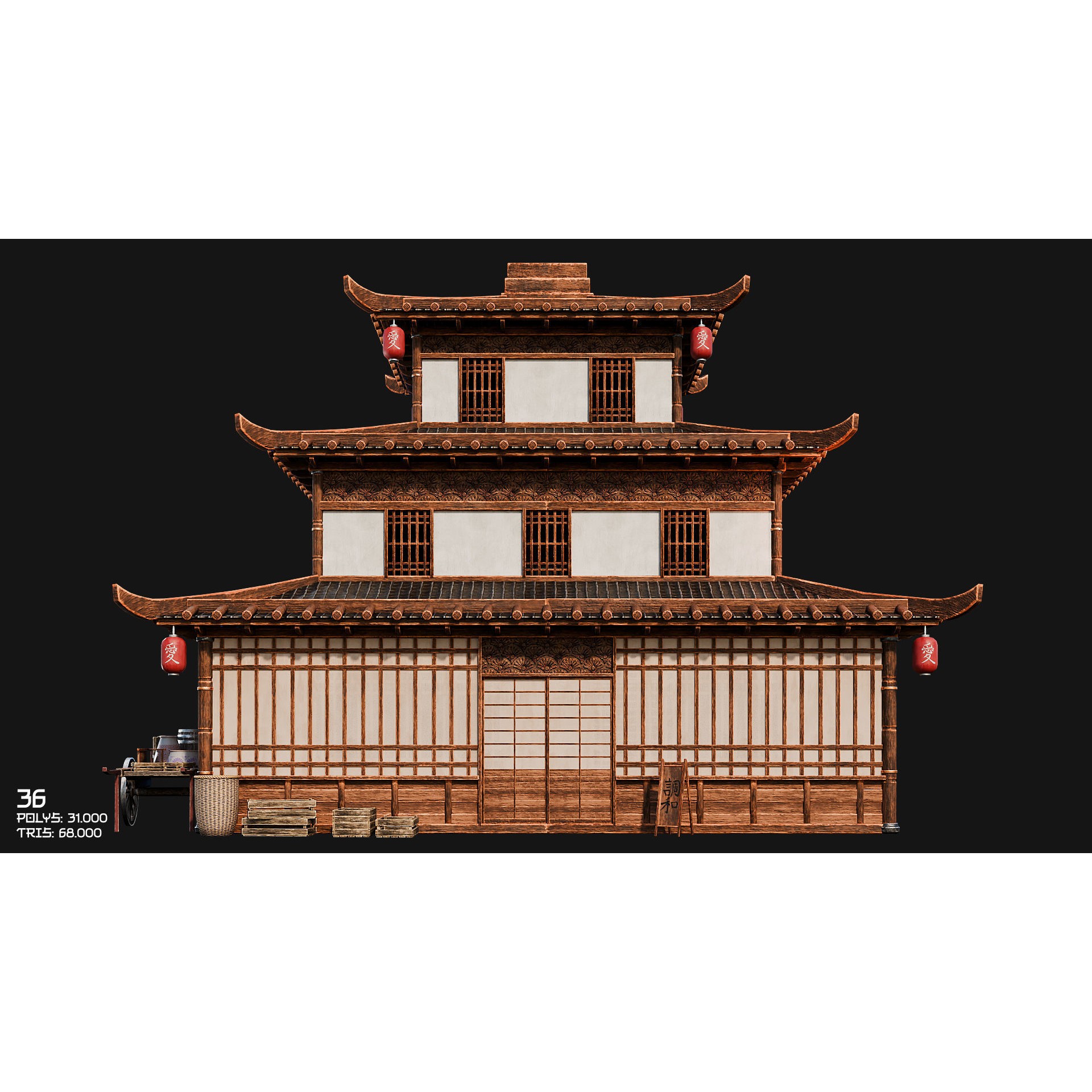 50 Japan Buildings - Low-Poly Game-Ready 3D Model - View 59