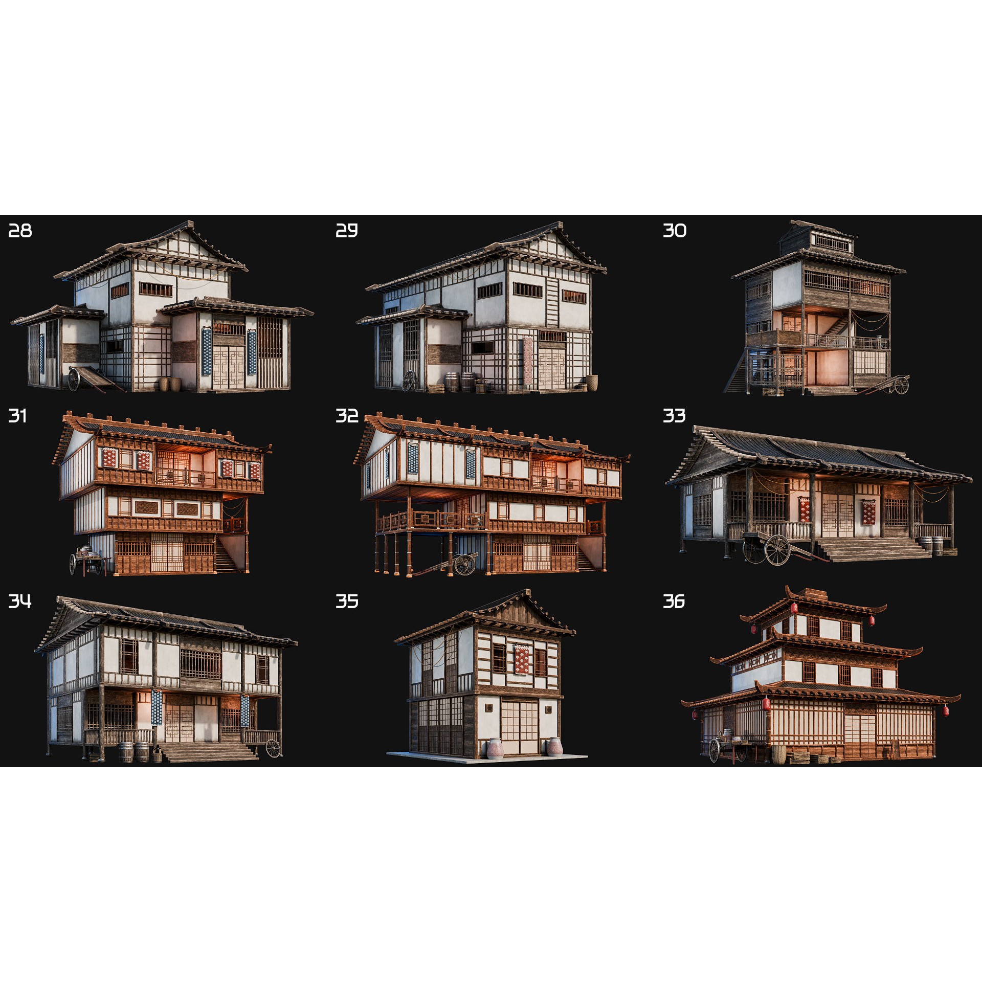 50 Japan Buildings - Low-Poly Game-Ready 3D Model - View 6