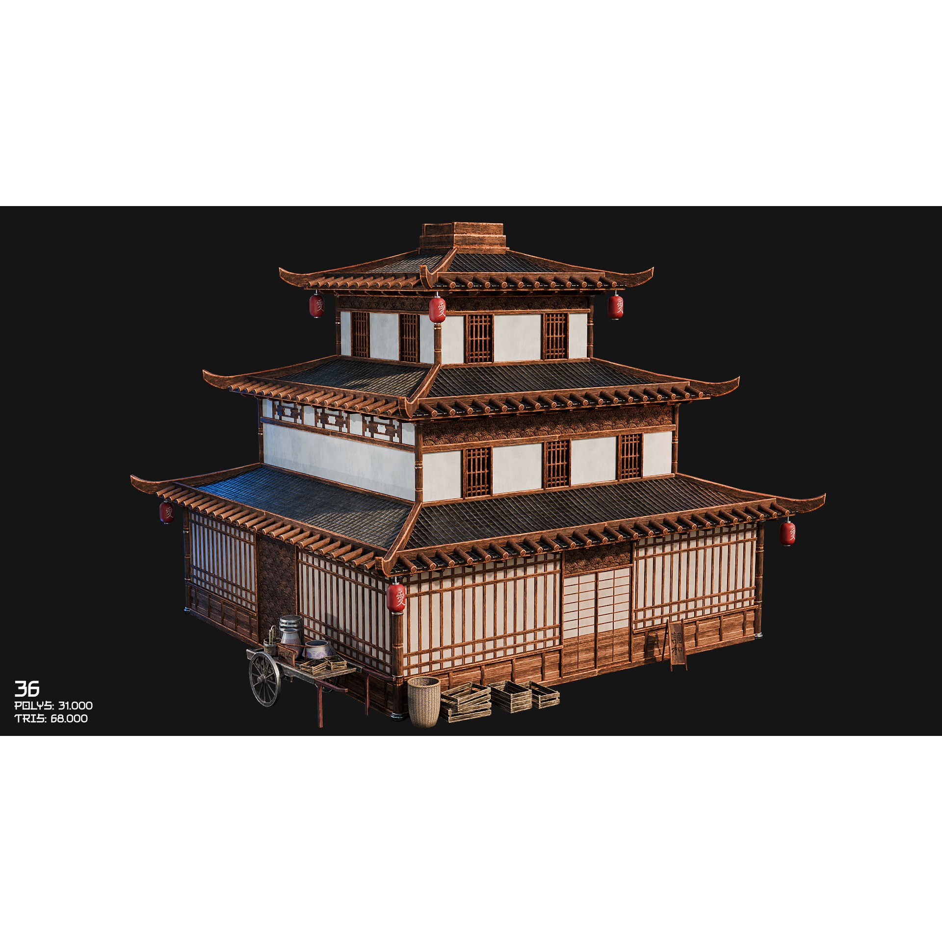 50 Japan Buildings - Low-Poly Game-Ready 3D Model - View 60