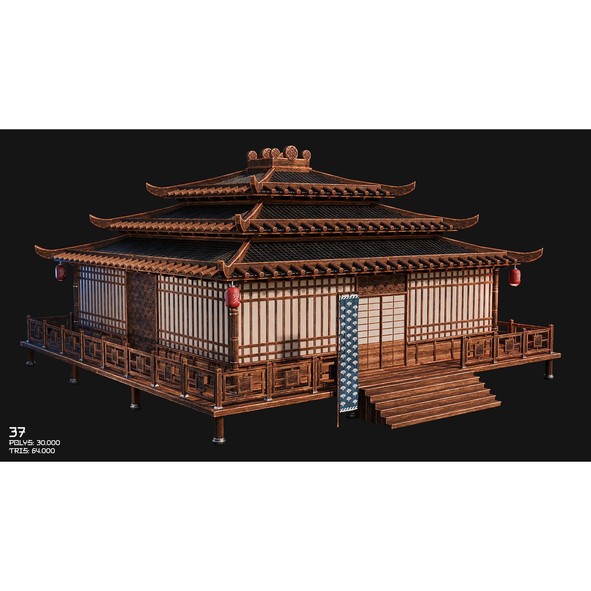 50 Japan Buildings - Low-Poly Game-Ready 3D Model - View 62