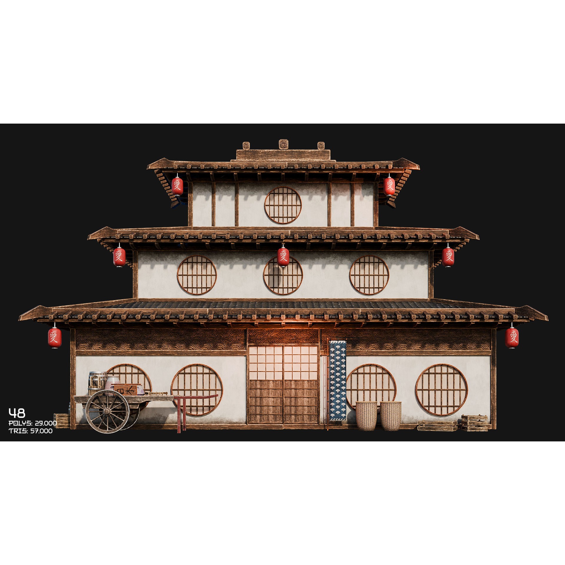 50 Japan Buildings - Low-Poly Game-Ready 3D Model - View 81