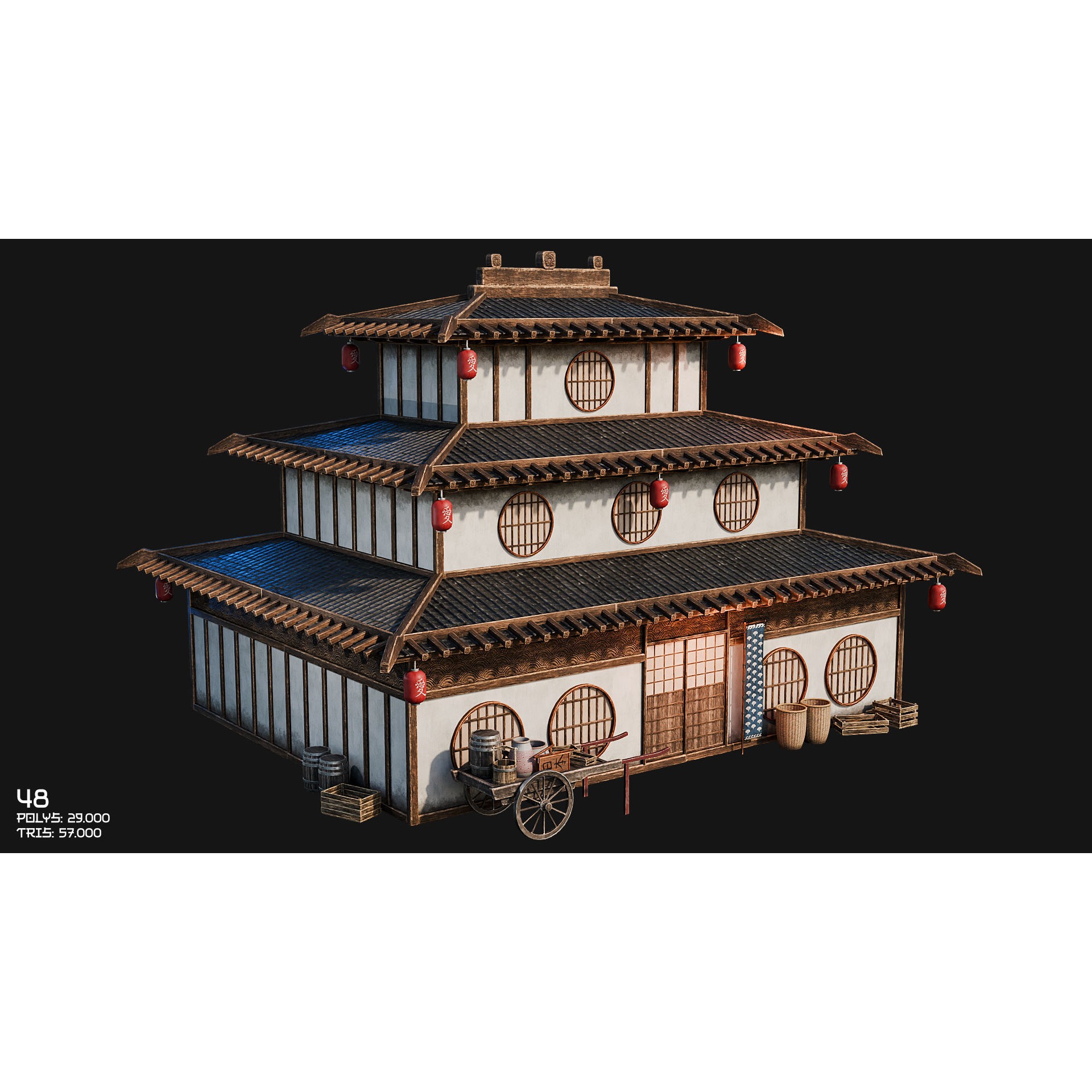 50 Japan Buildings - Low-Poly Game-Ready 3D Model - View 82
