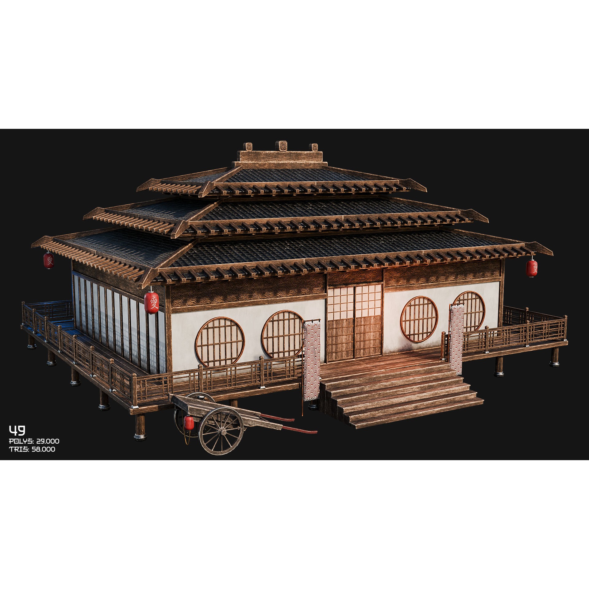 50 Japan Buildings - Low-Poly Game-Ready 3D Model - View 84