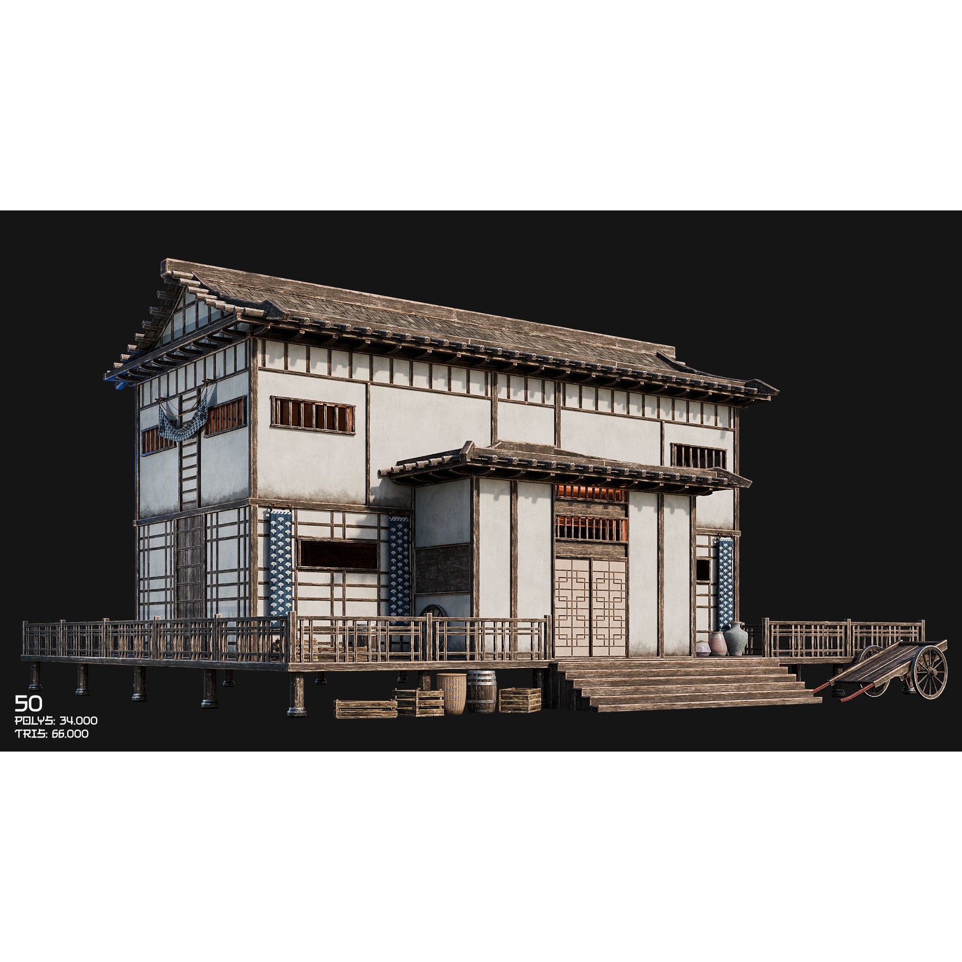 50 Japan Buildings - Low-Poly Game-Ready 3D Model - View 85