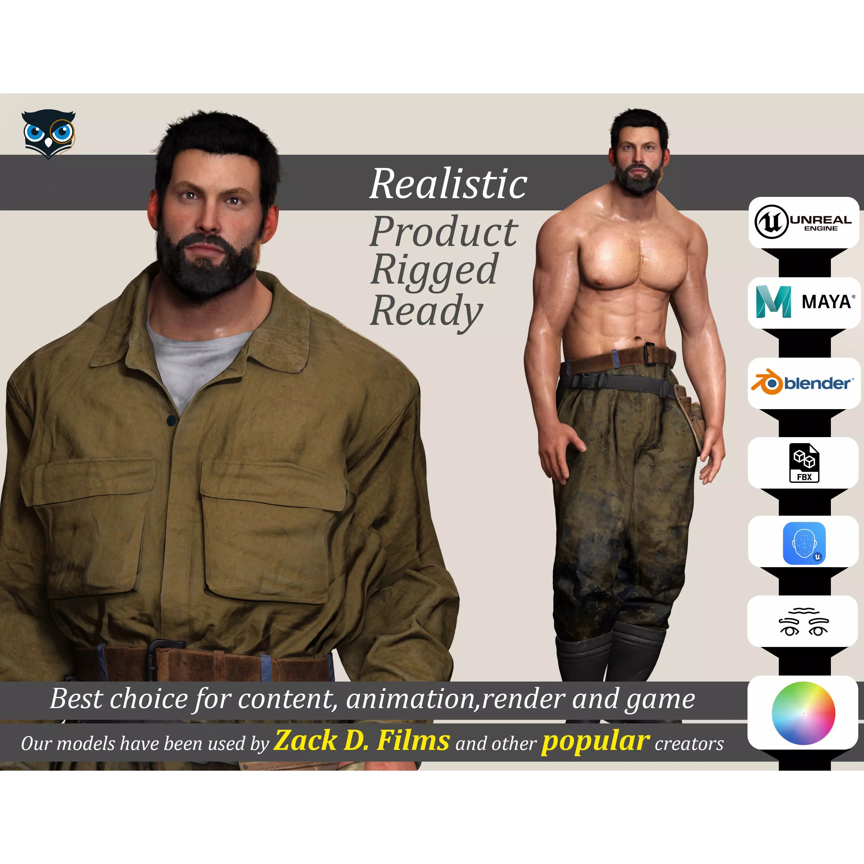 Rick Military Mechanic - Low-Poly Game-Ready 3D Model - View 2