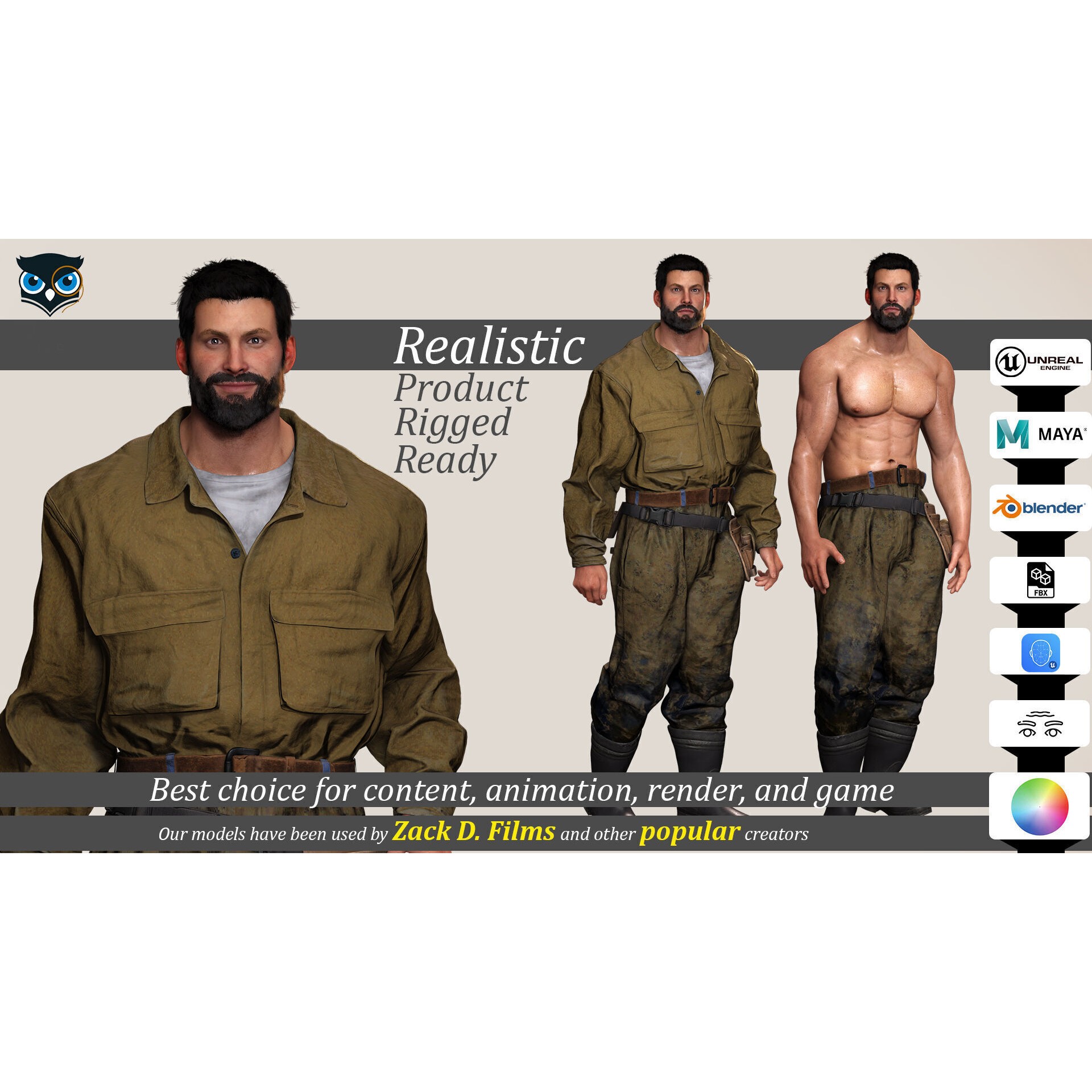 Rick Military Mechanic - Low-Poly Game-Ready 3D Model - View 3