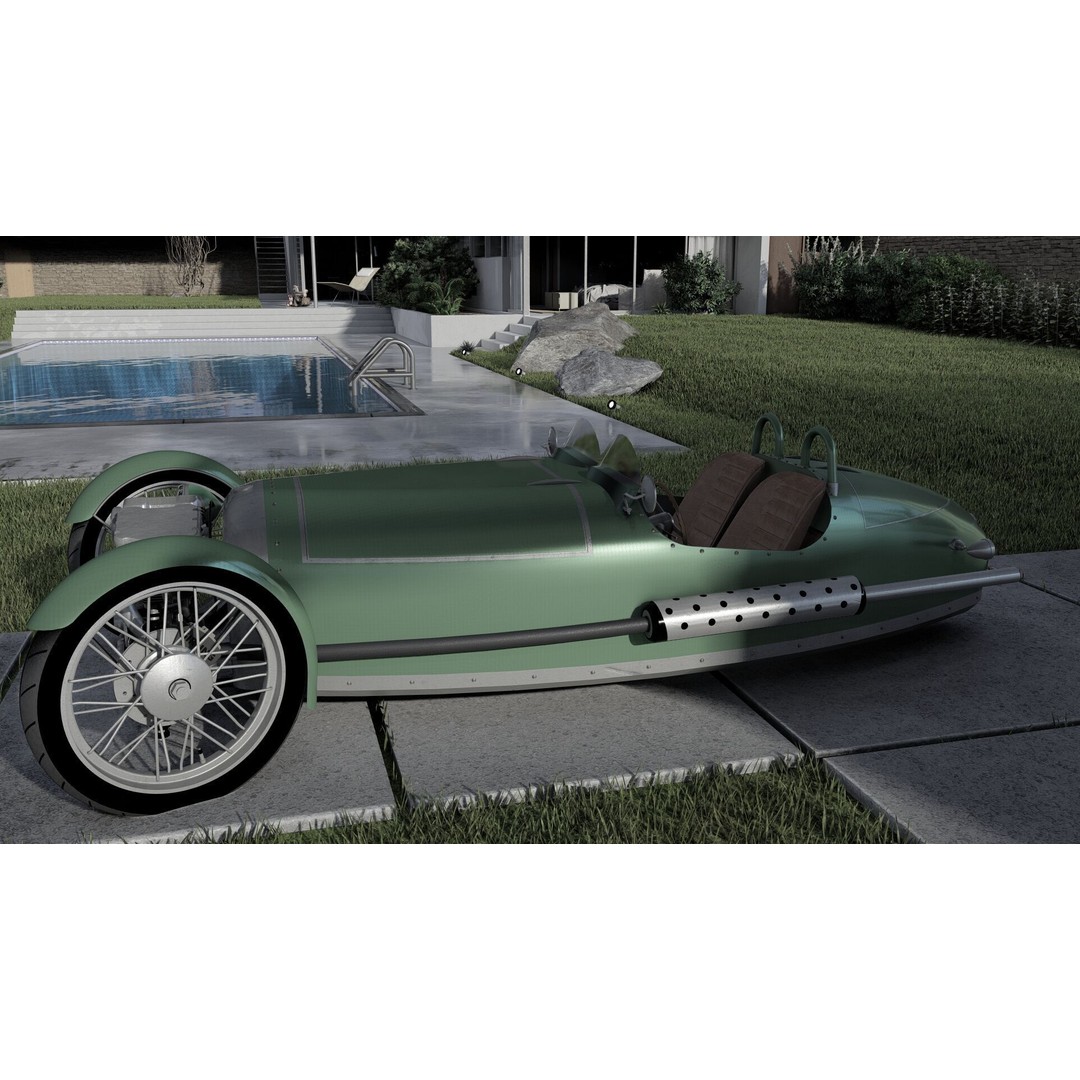 Morgan 3 Wheeler 3D Model – Antique British Roadster, FBX & OBJ - View 10