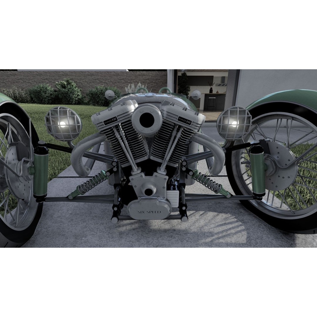 Morgan 3 Wheeler 3D Model – Antique British Roadster, FBX & OBJ - View 16