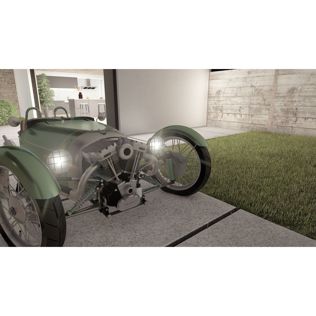 Morgan 3 Wheeler 3D Model – Antique British Roadster, FBX & OBJ - View 24