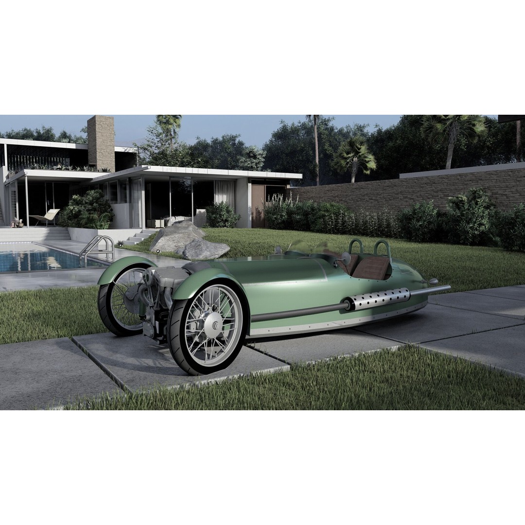 Morgan 3 Wheeler 3D Model – Antique British Roadster, FBX & OBJ - View 8