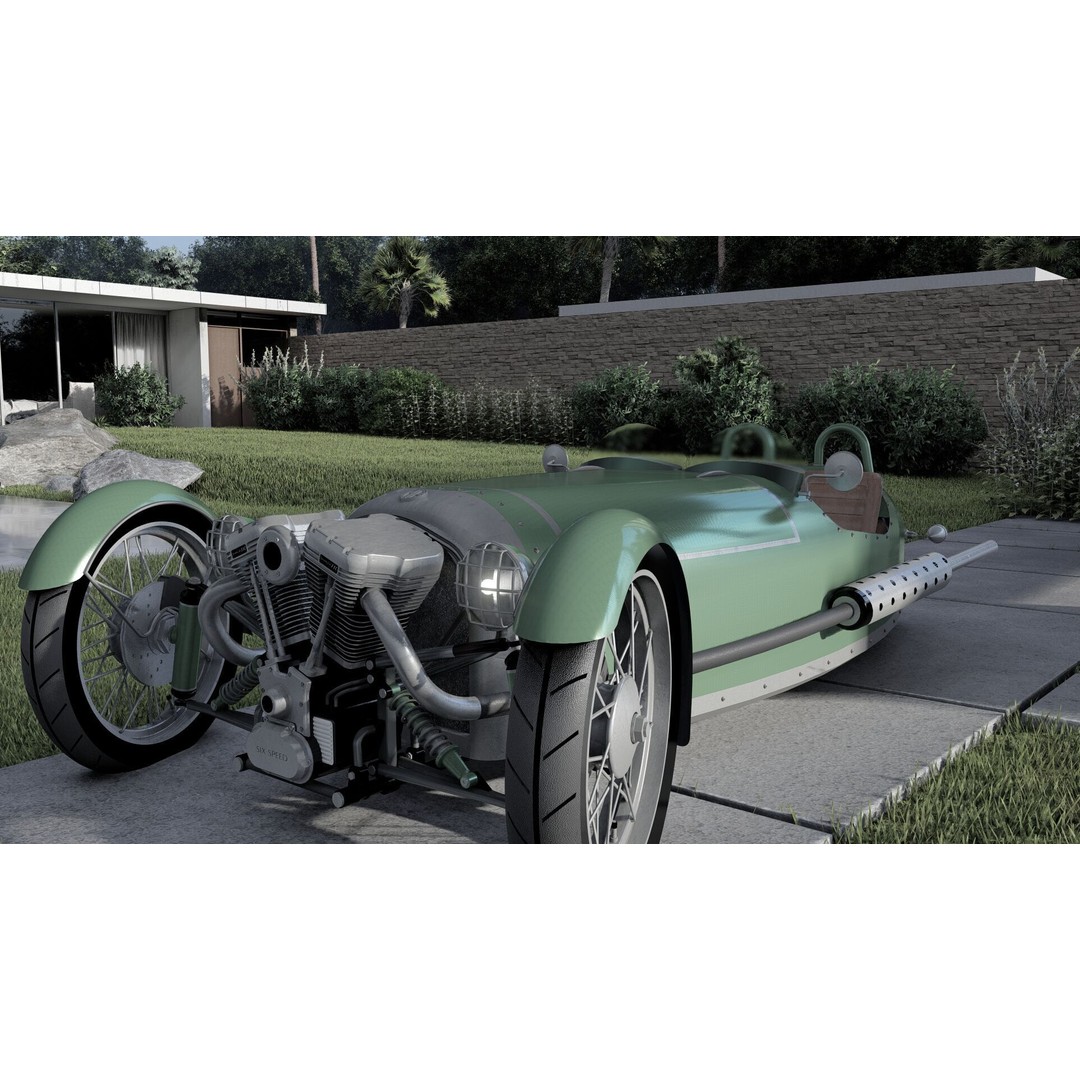 Morgan 3 Wheeler 3D Model – Antique British Roadster, FBX & OBJ - View 9