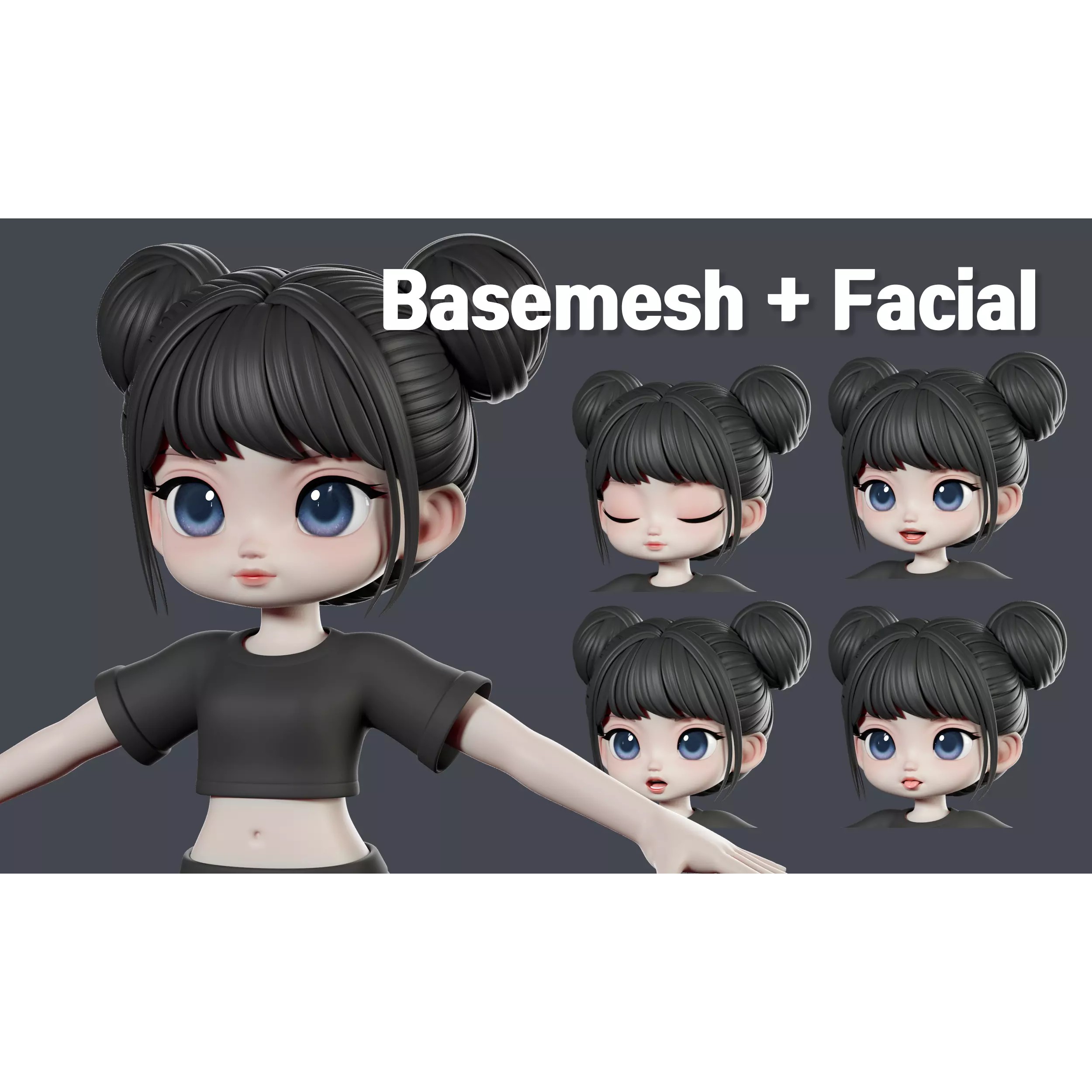 Elia Basemesh with Facial Expressions - Game-Ready 3D Model - View 2