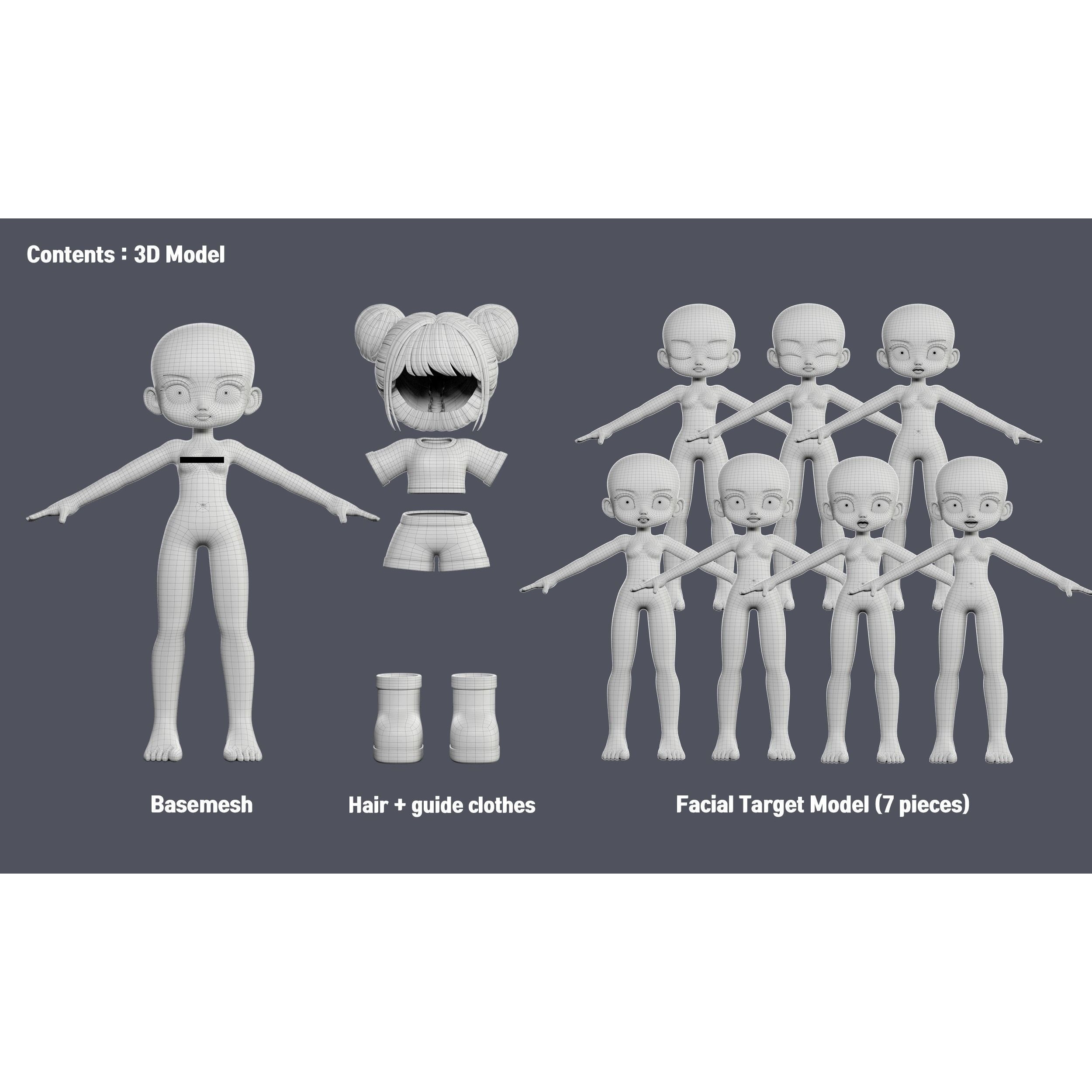Elia Basemesh with Facial Expressions - Game-Ready 3D Model - View 6