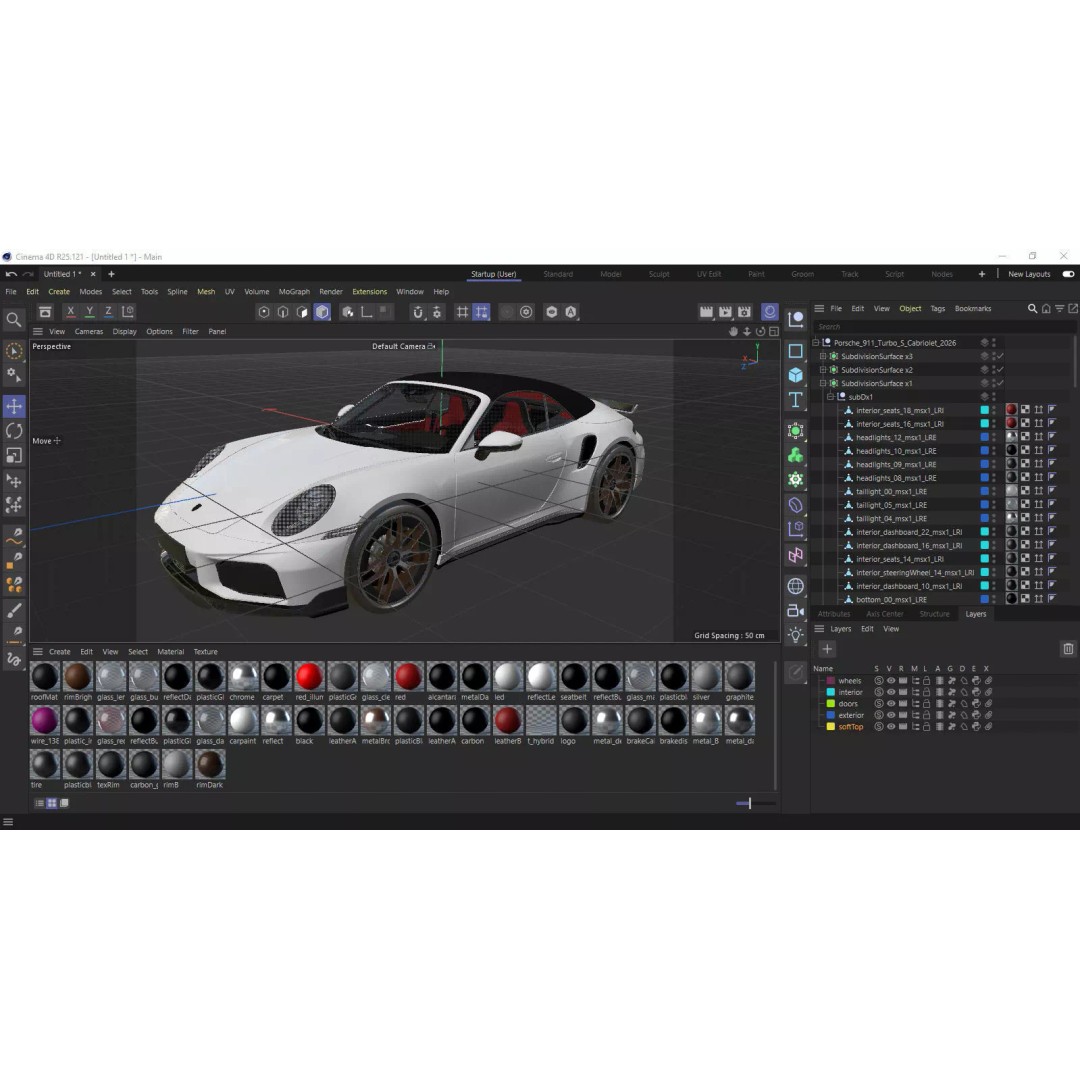 Porsche 911 Turbo S Cabriolet 2026 3D Model – High Poly Game Asset, FBX, OBJ - View 50