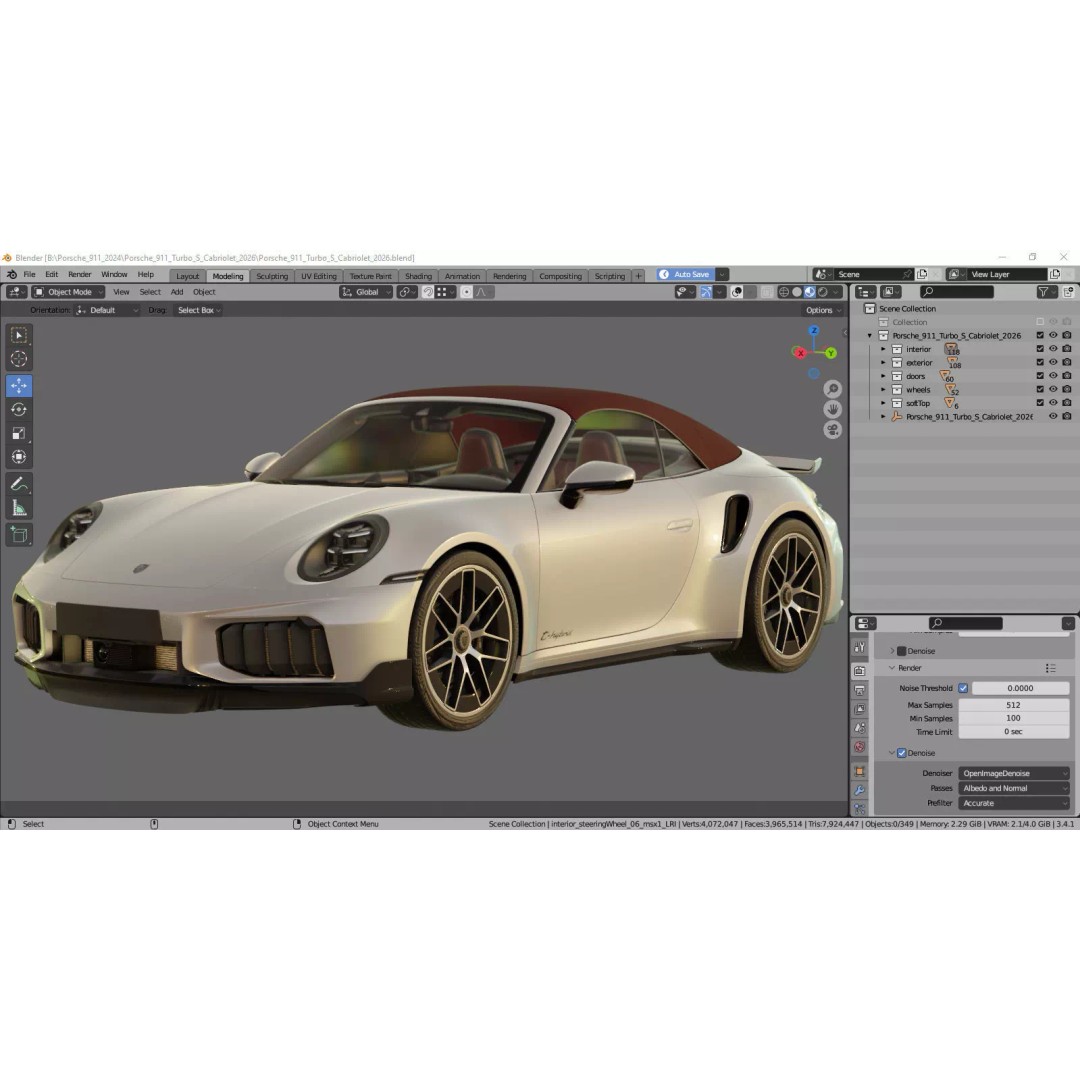 Porsche 911 Turbo S Cabriolet 2026 3D Model – High Poly Game Asset, FBX, OBJ - View 51